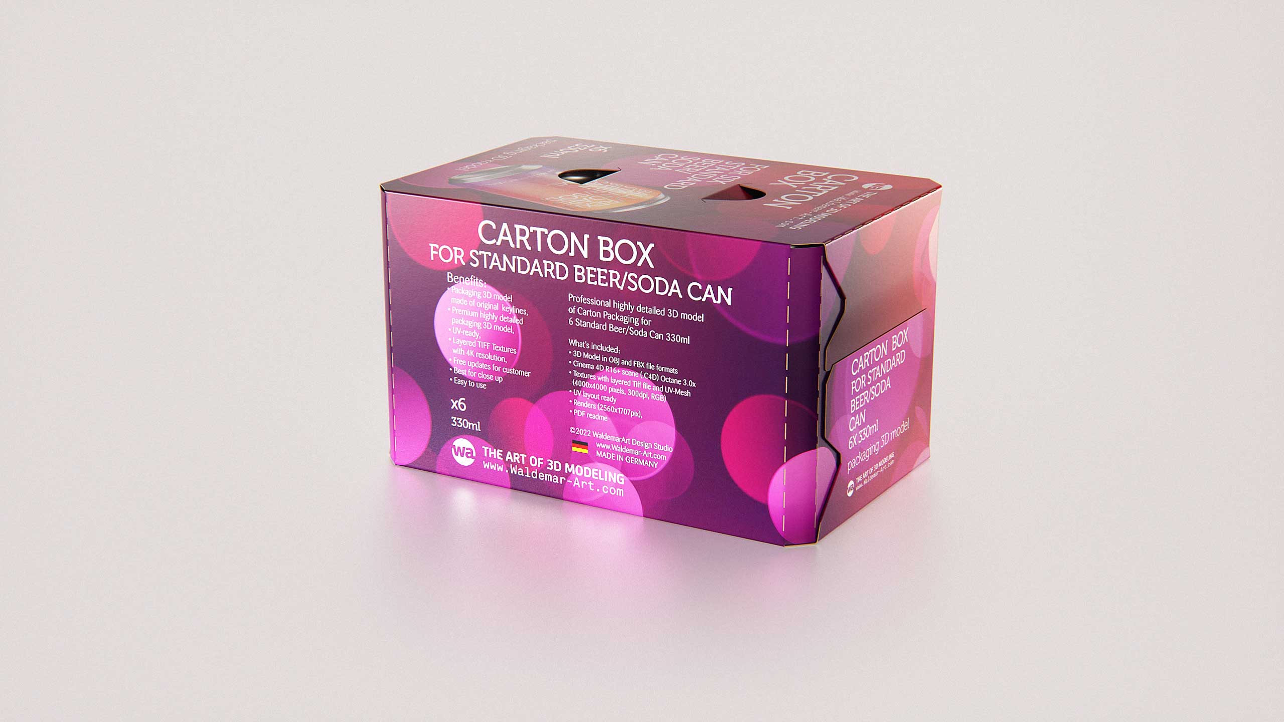 Premium Packaging 3D Model of carton box for 6x330ml Standard Beer/Soda Can