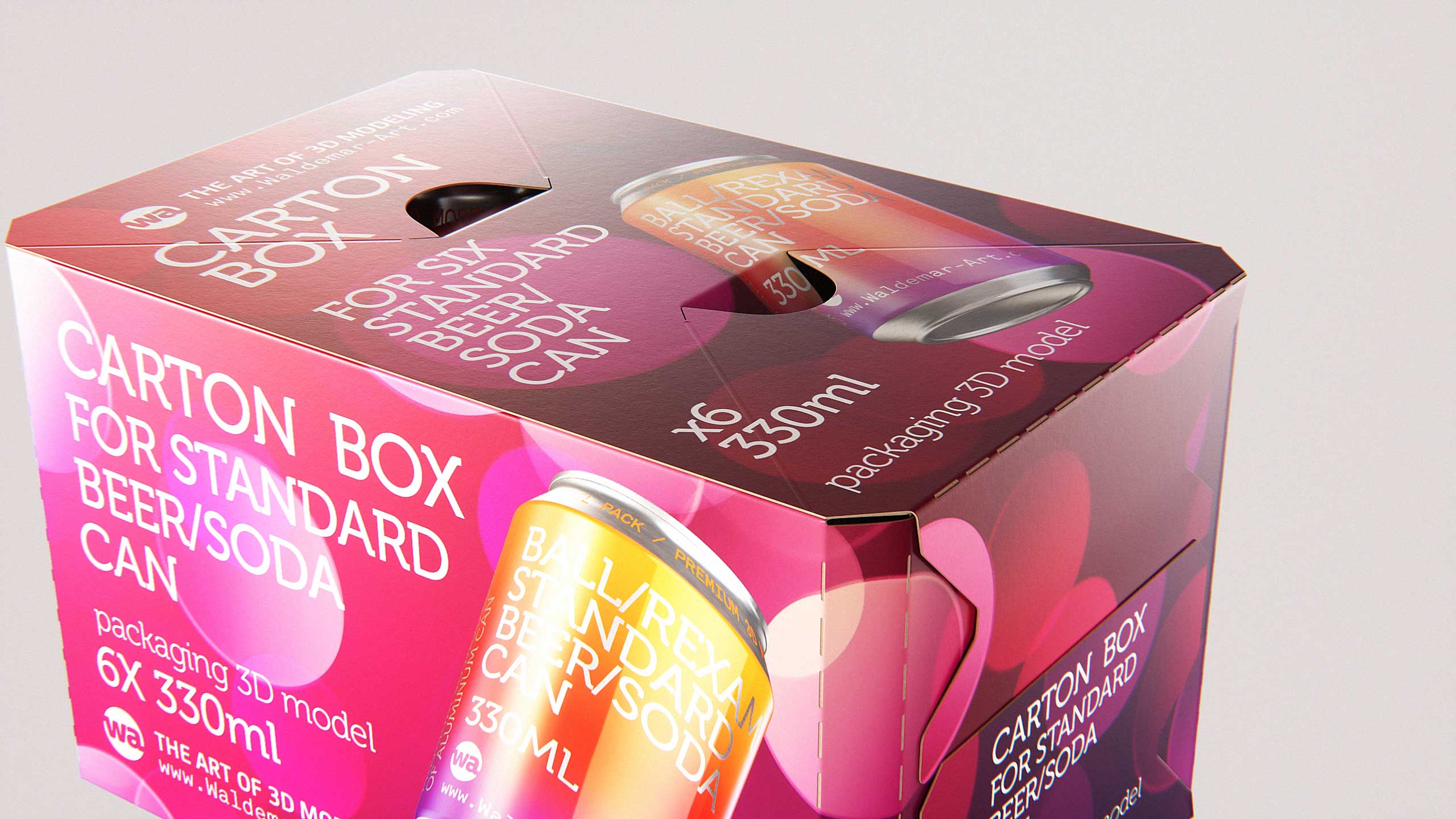 Premium Packaging 3D Model of carton box for 6x330ml Standard Beer/Soda Can