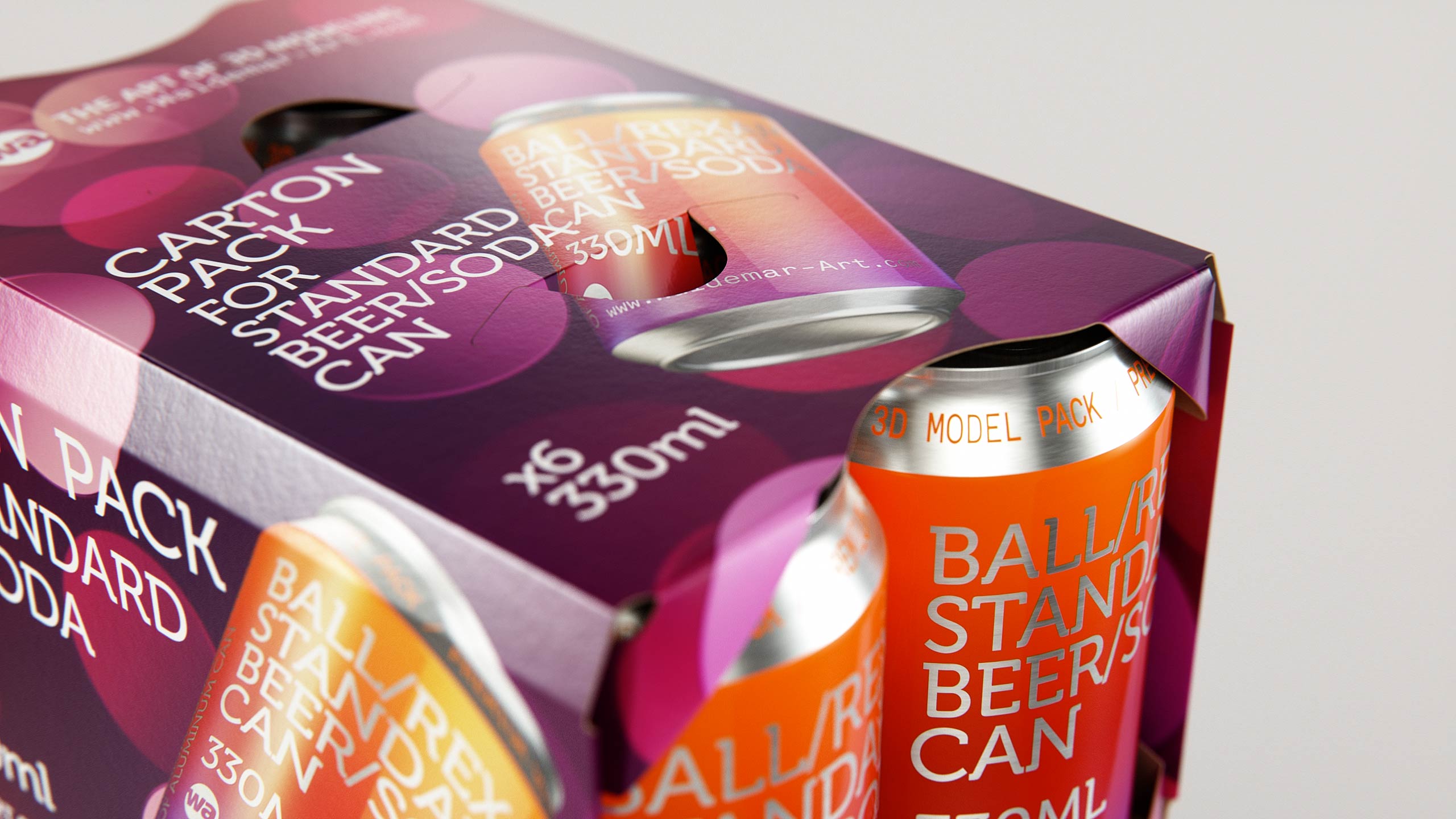 Premium Packaging 3D Model of carton package for 6x330ml Standard Beer/Soda Can