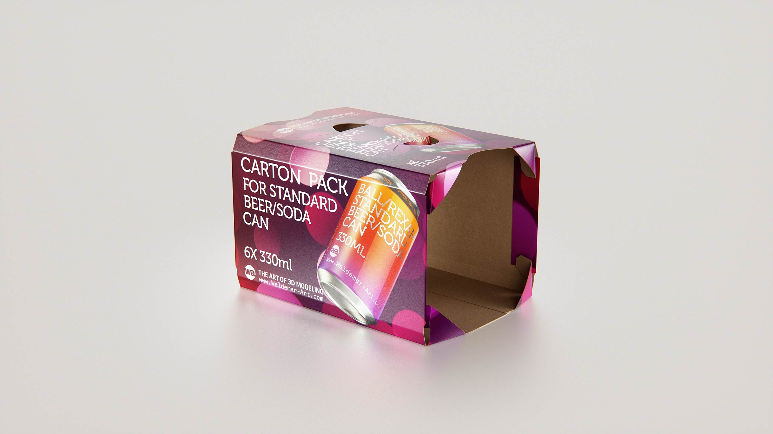 Premium Packaging 3D Model of carton package for 6x330ml Standard Beer/Soda Can