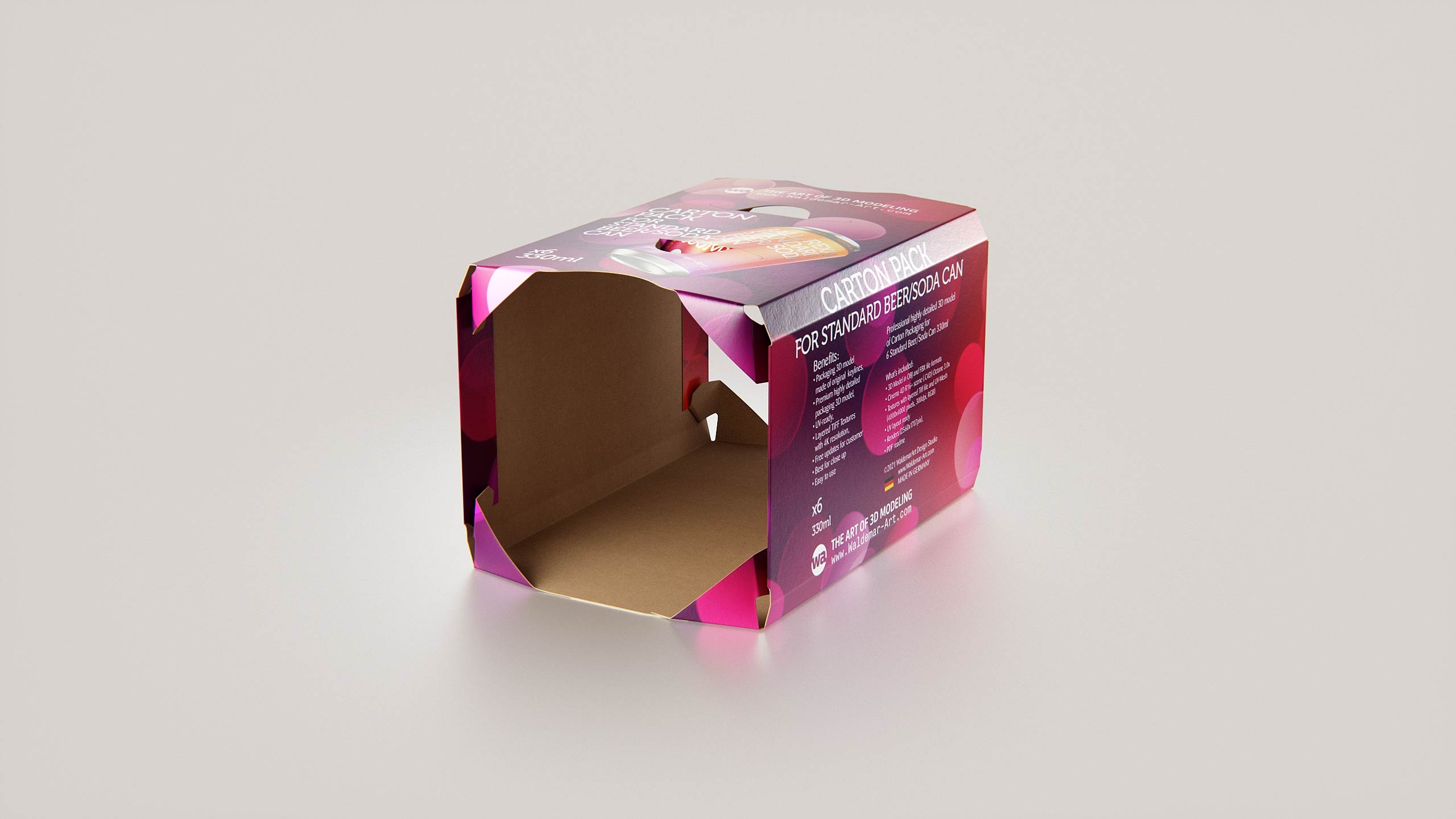 Premium Packaging 3D Model of carton package for 6x330ml Standard Beer/Soda Can