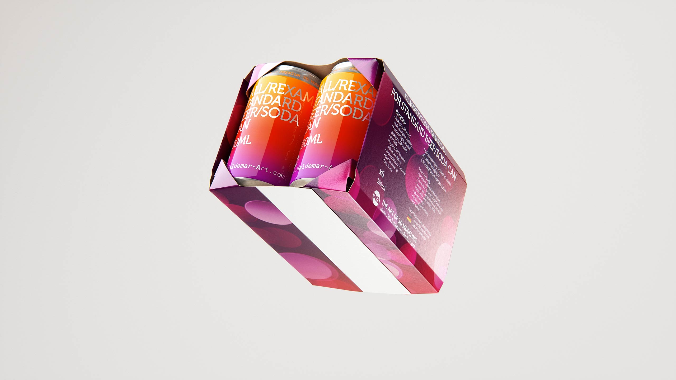 Premium Packaging 3D Model of carton package for 6x330ml Standard Beer/Soda Can