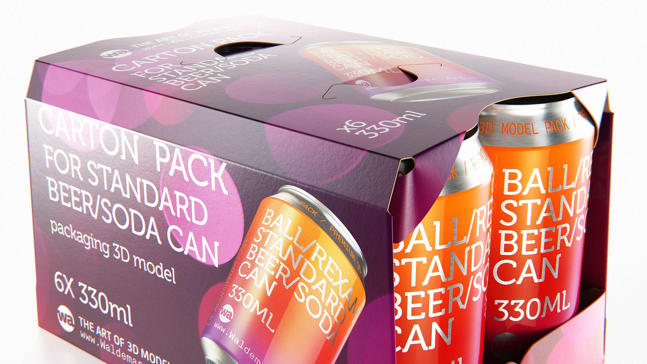 Premium Packaging 3D Model of carton package for 6x330ml Standard Beer/Soda Can