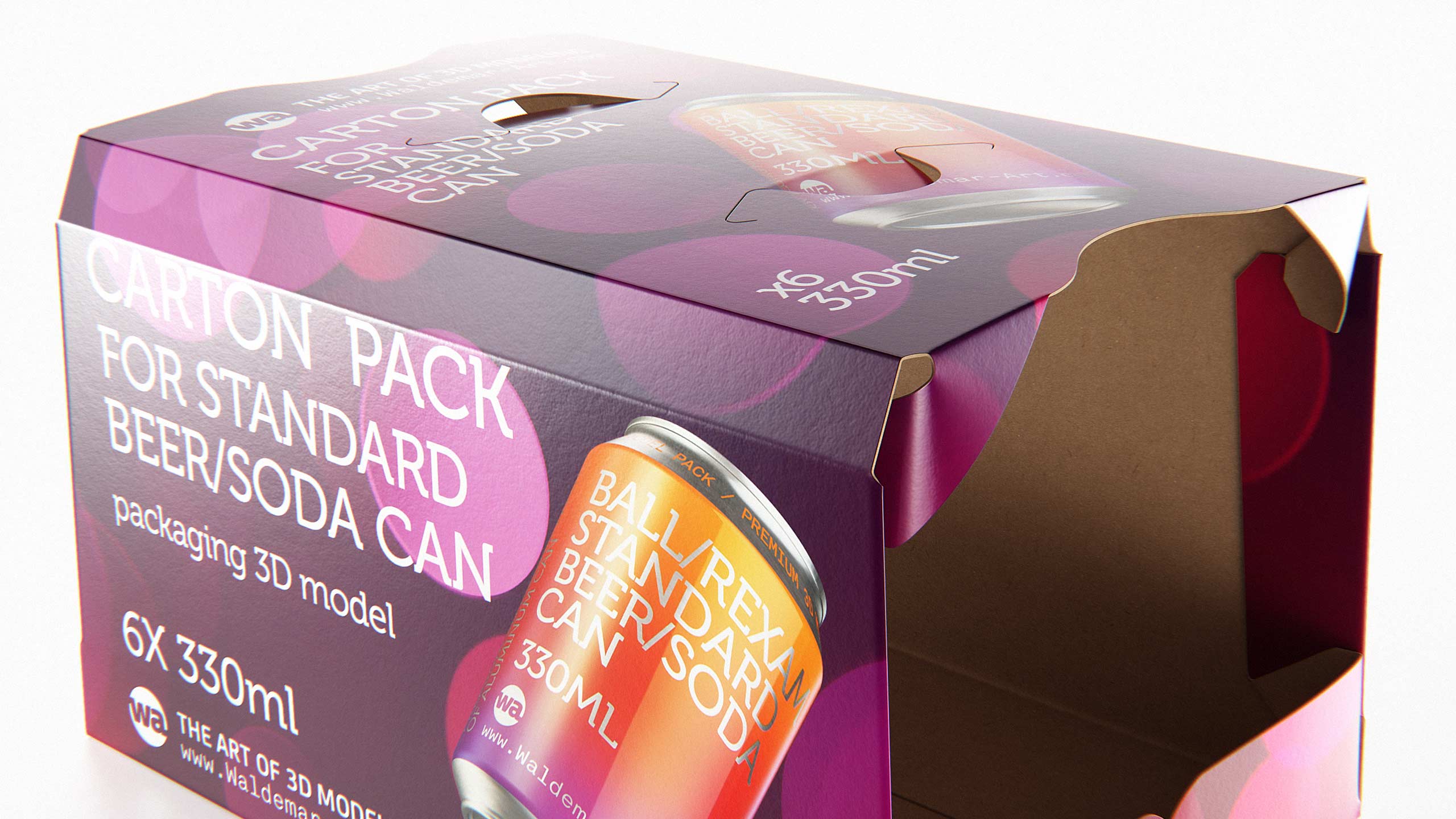 Premium Packaging 3D Model of carton package for 6x330ml Standard Beer/Soda Can
