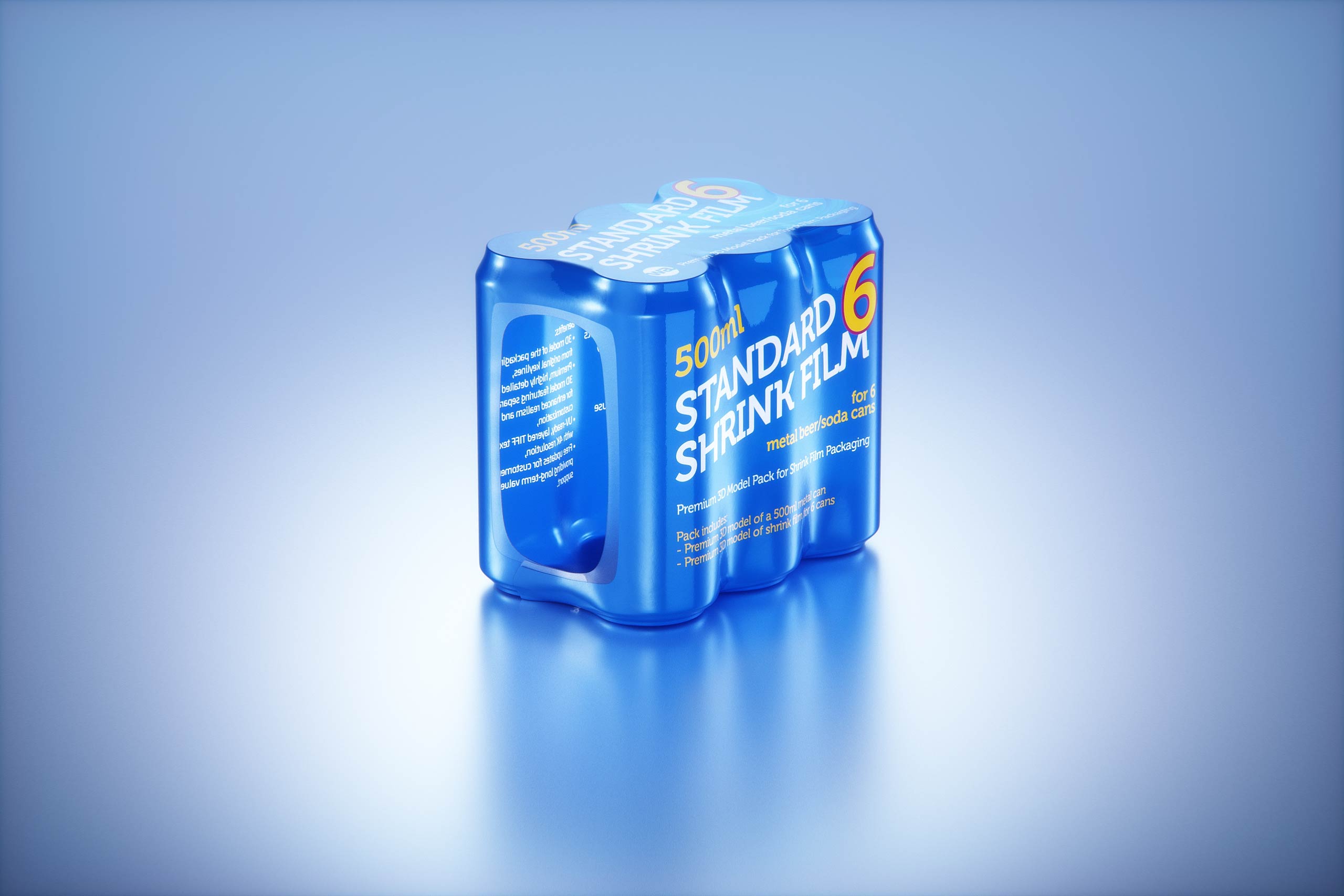 Shrink Film Multi-Pack Packaging for 6x500ml Standard Beer Cans Premium 3D model