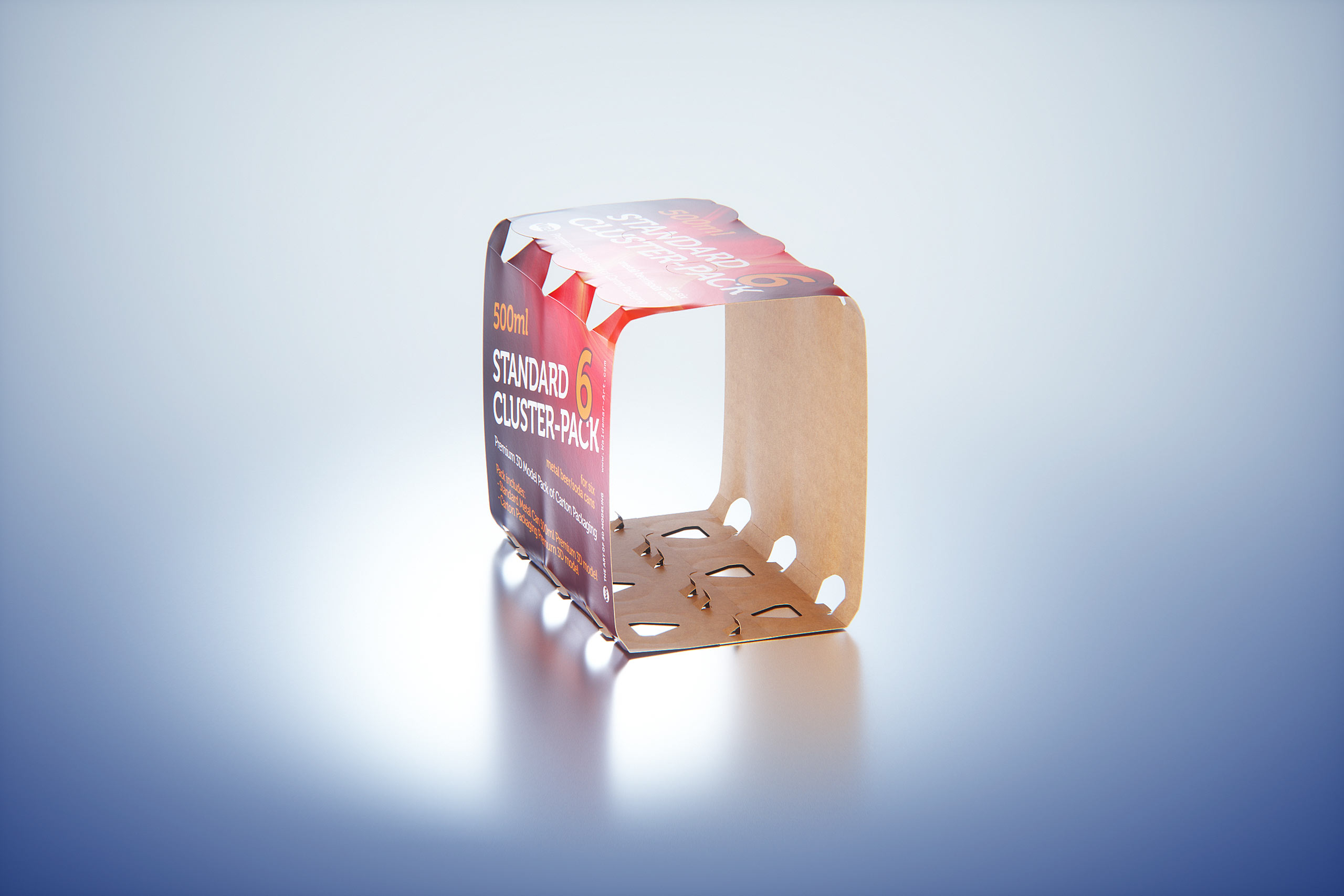 Premium Packaging 3D Model of Carton Cluster-Pack  for 6x500ml Standard Soda/Beer Can
