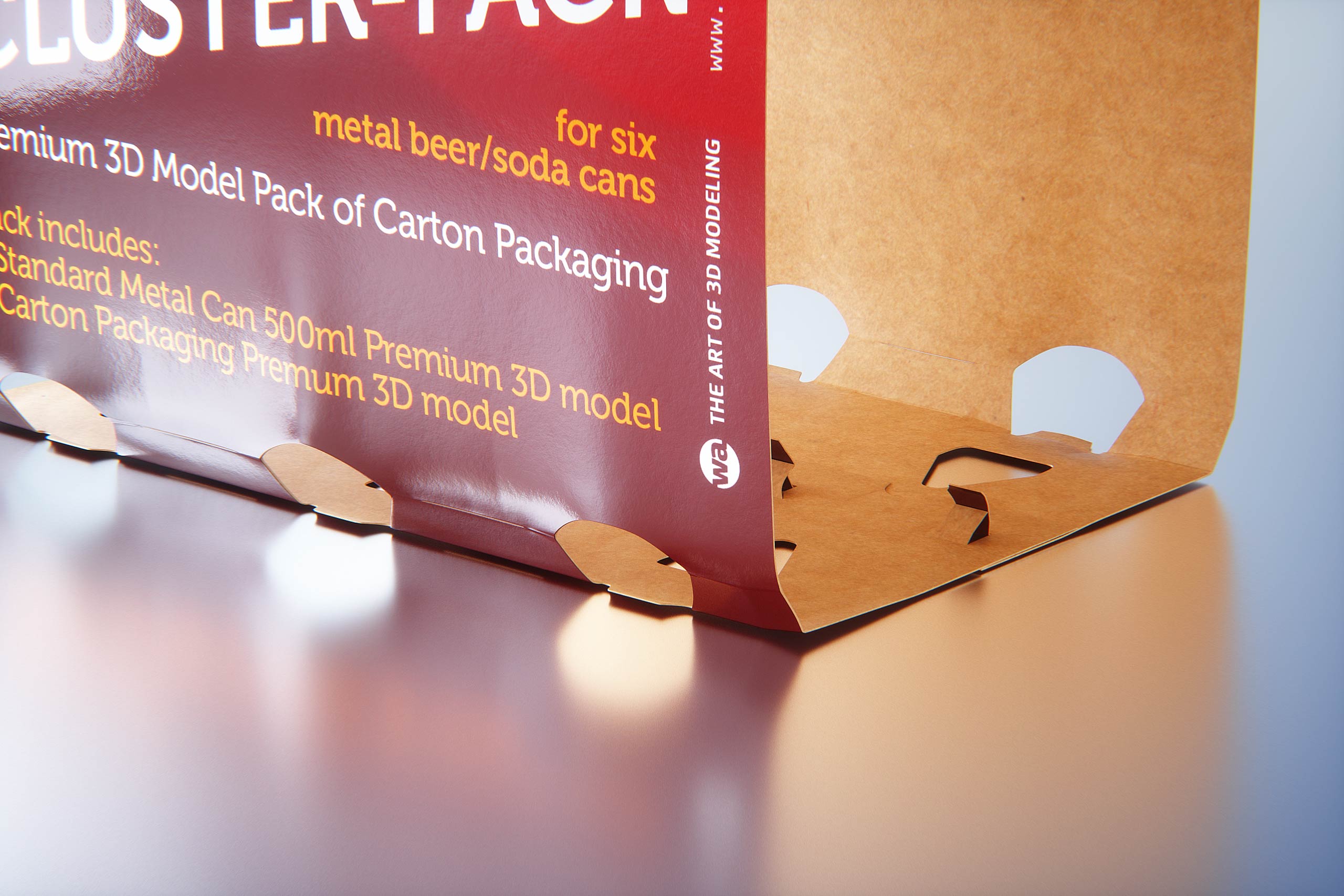 Premium Packaging 3D Model of Carton Cluster-Pack  for 6x500ml Standard Soda/Beer Can