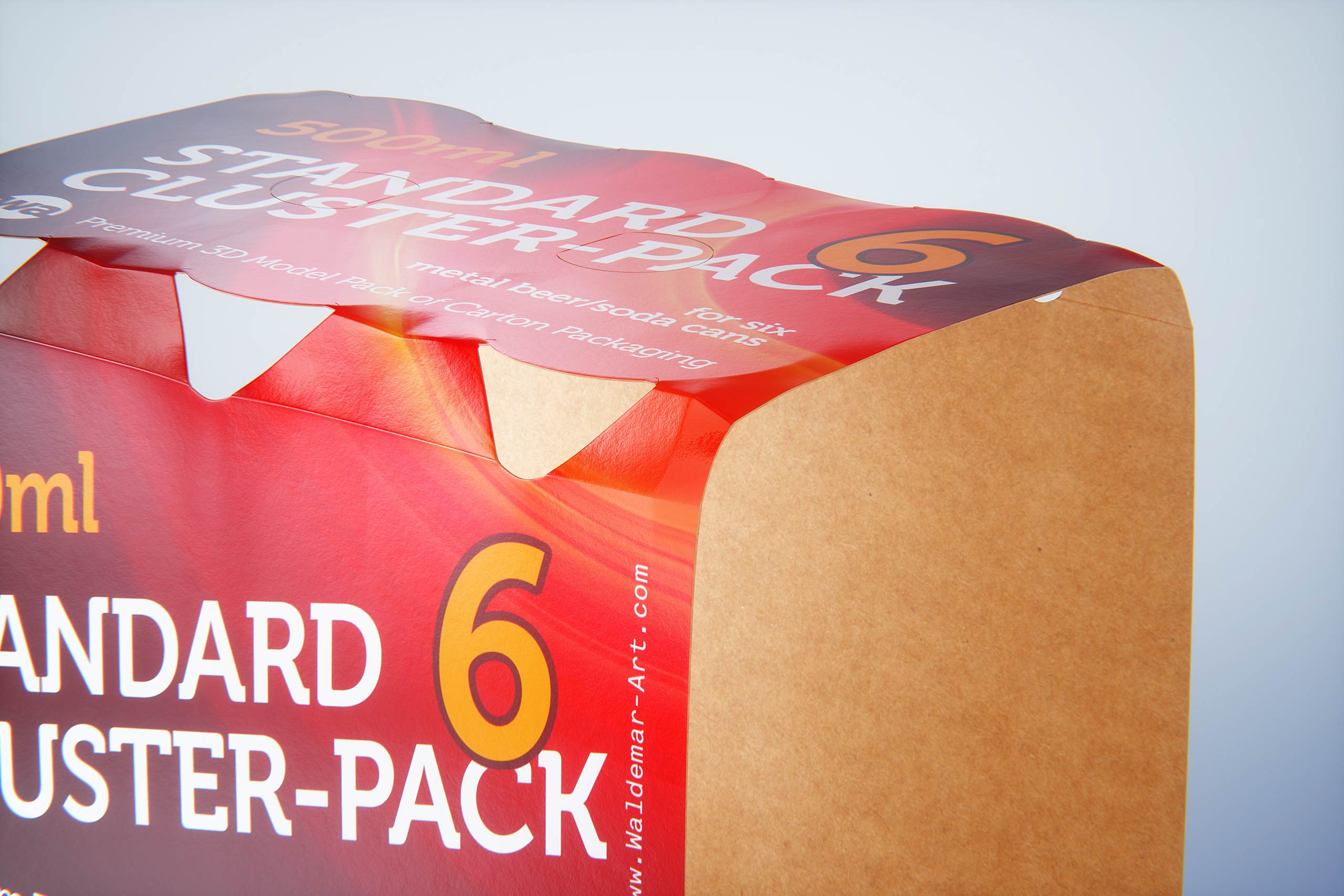 Premium Packaging 3D Model of Carton Cluster-Pack  for 6x500ml Standard Soda/Beer Can