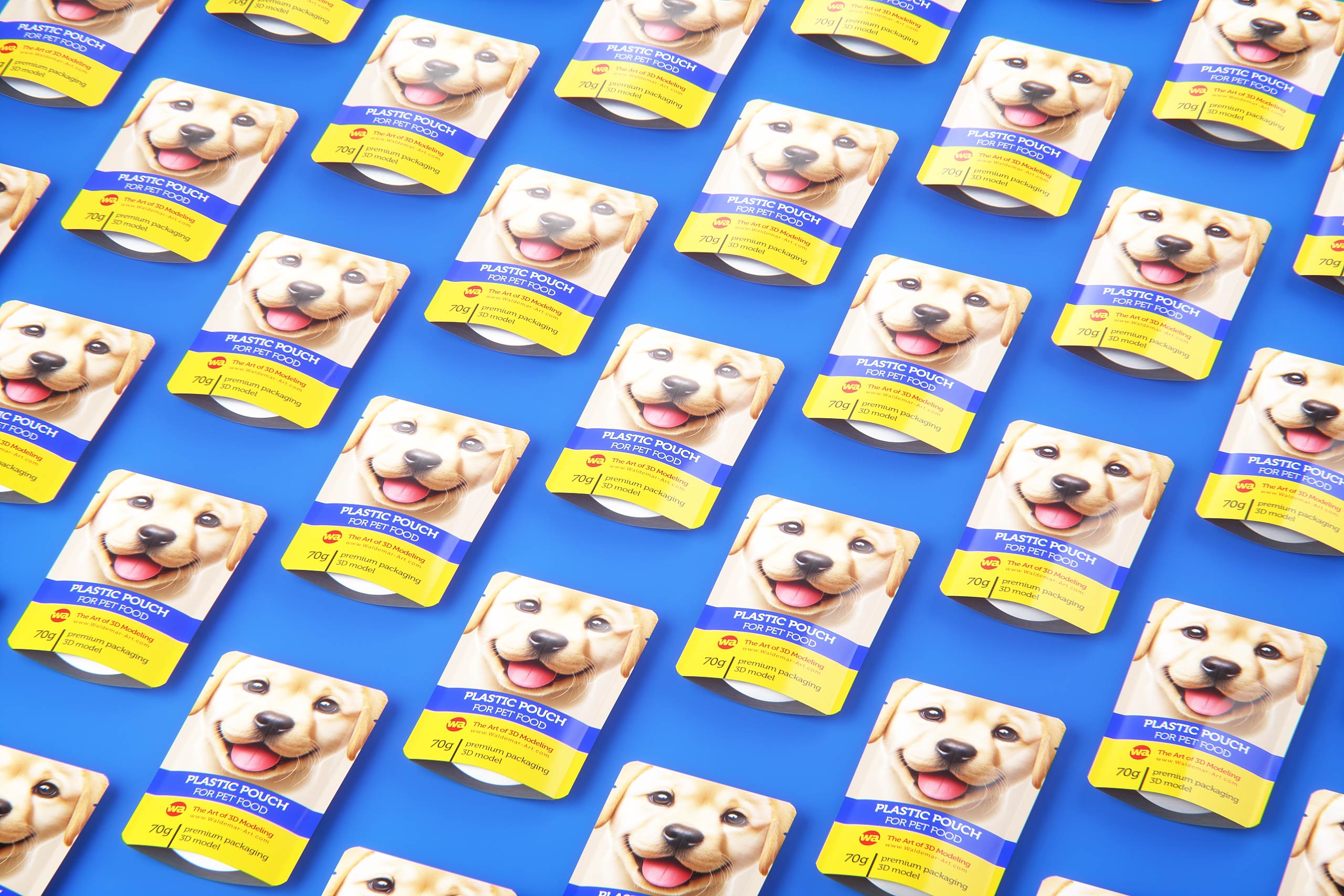 Premium 3D model of carton multi-pack packaging for 6x70g plastic pouches of pet food