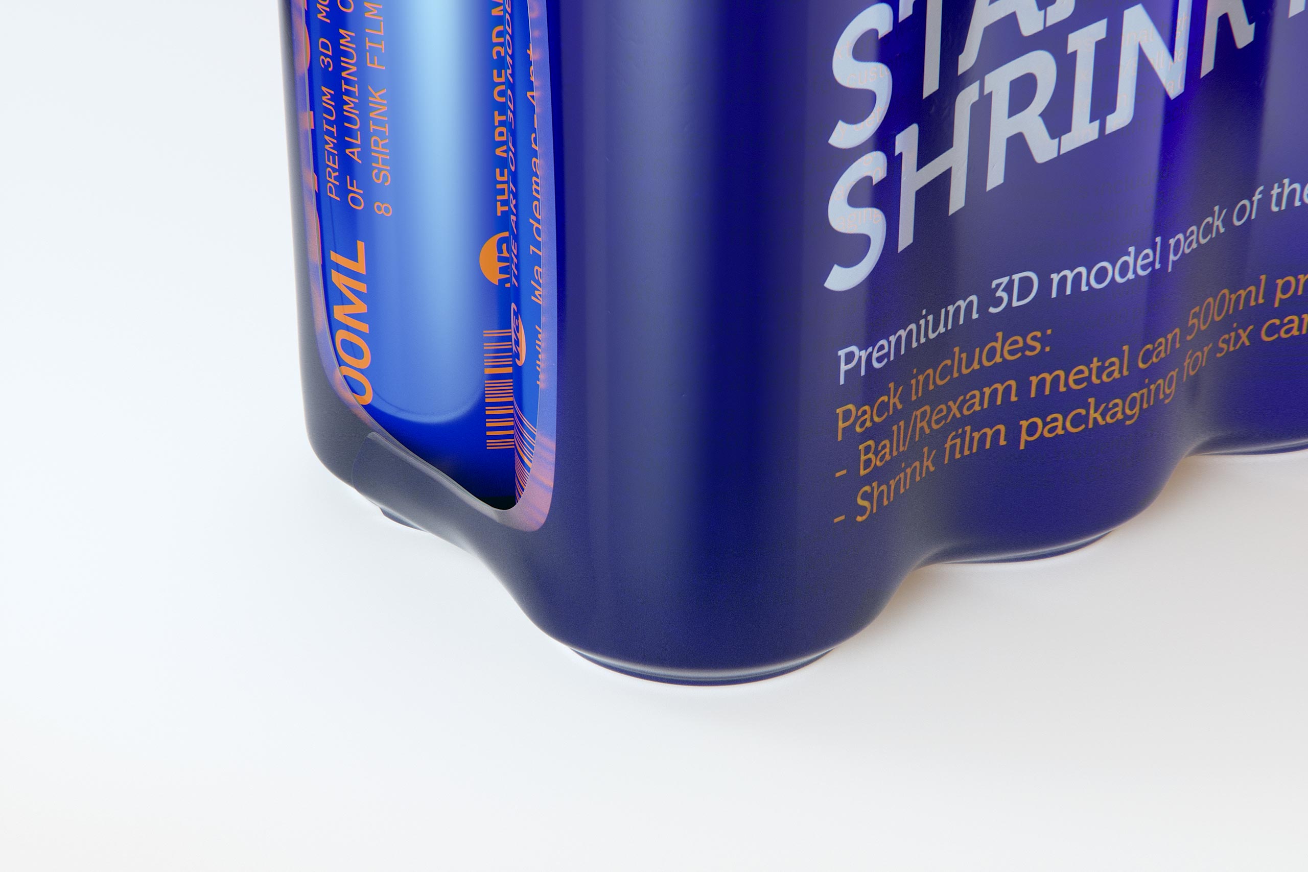 Premium packaging 3D Model of 8x500ml Standard Beer/Soda Cans in Shrink Film Wrap