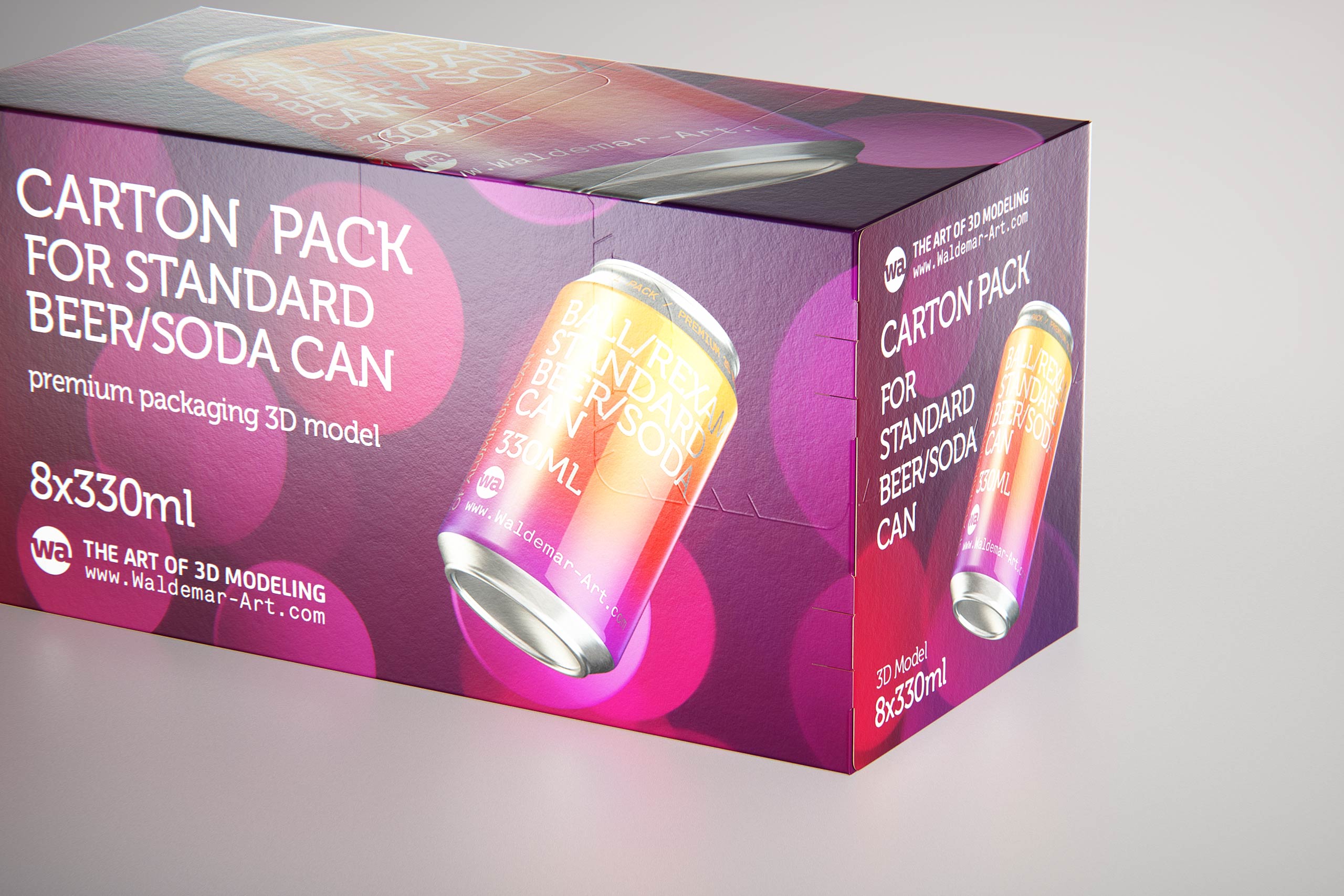 Premium Packaging 3D Model of carton box for 8x330ml Standard Soda/Beer Can