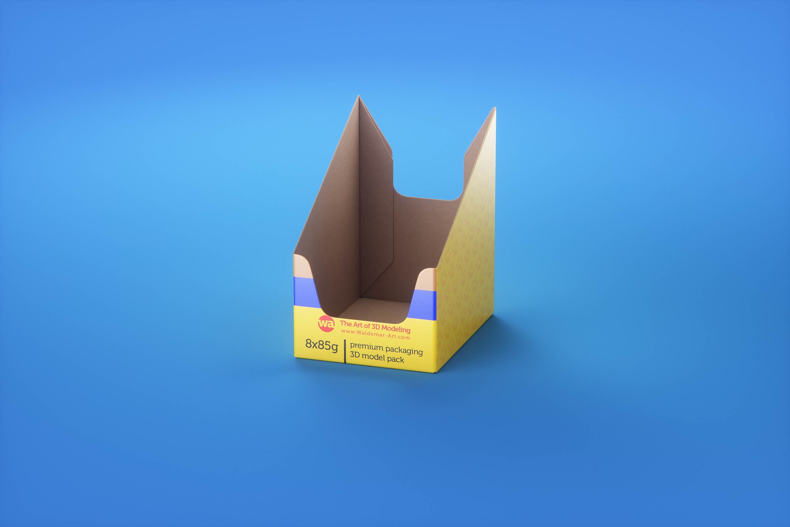 Premium 3D model of carton multi-pack packaging for 8x85g plastic pouches of pet food