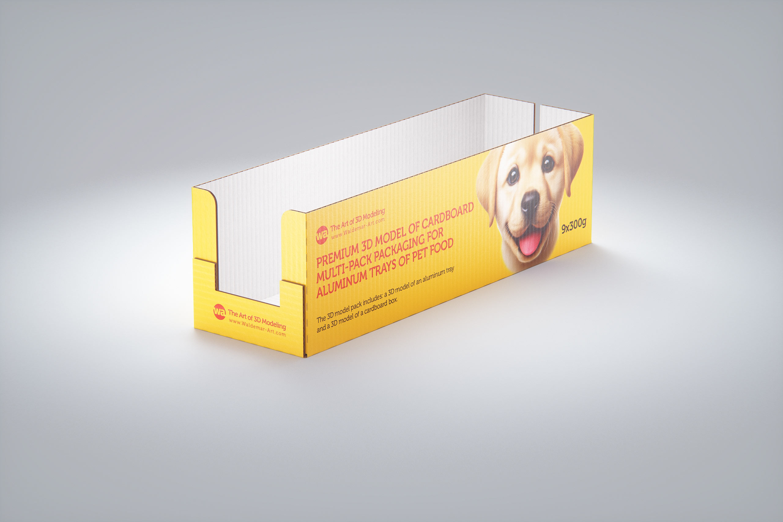 Premium 3D model of cardboard multi-pack packaging for 9x300g aluminum trays of pet food