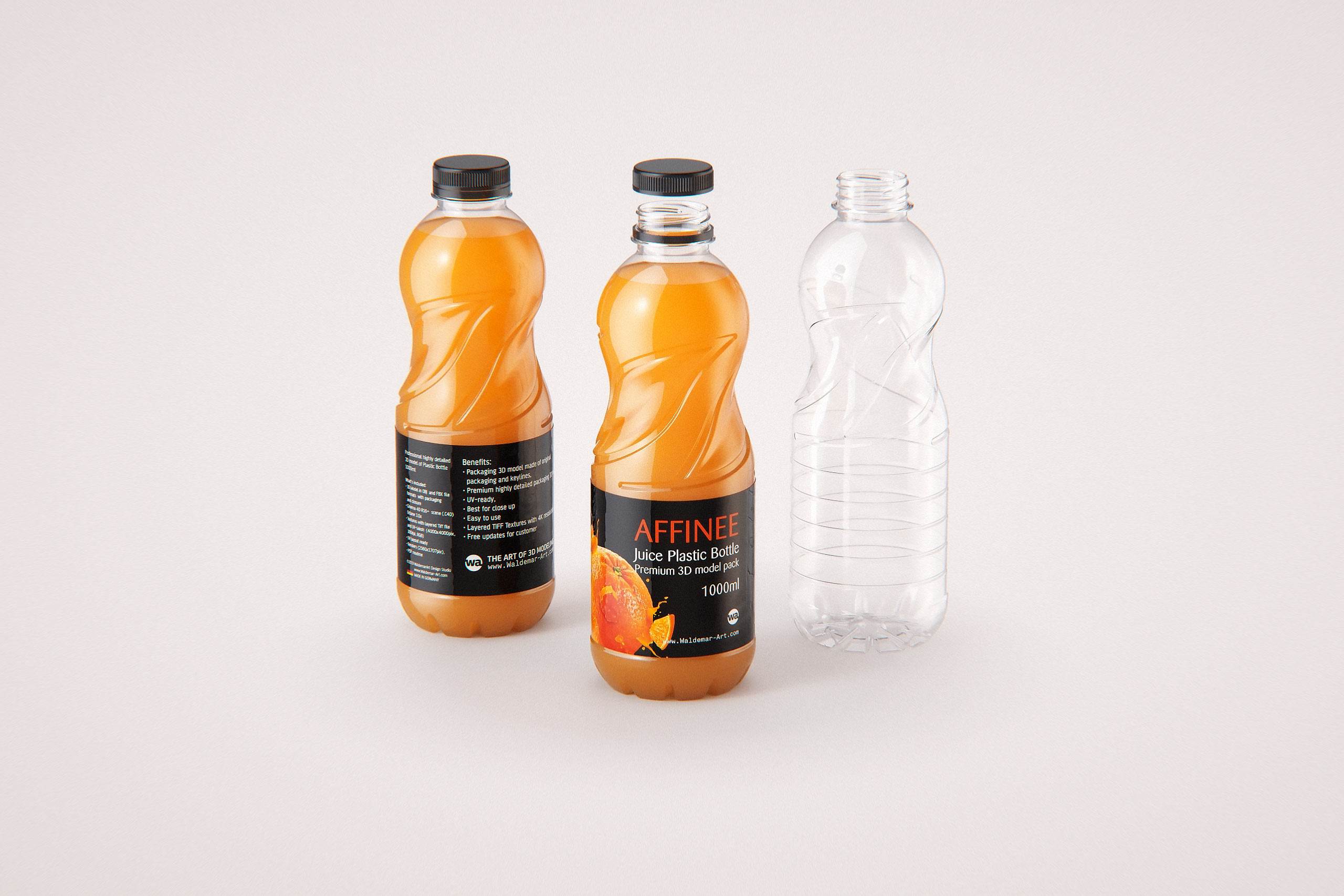 Affinee Juice PET Plastic Bottle 1000ml packaging 3d model pack