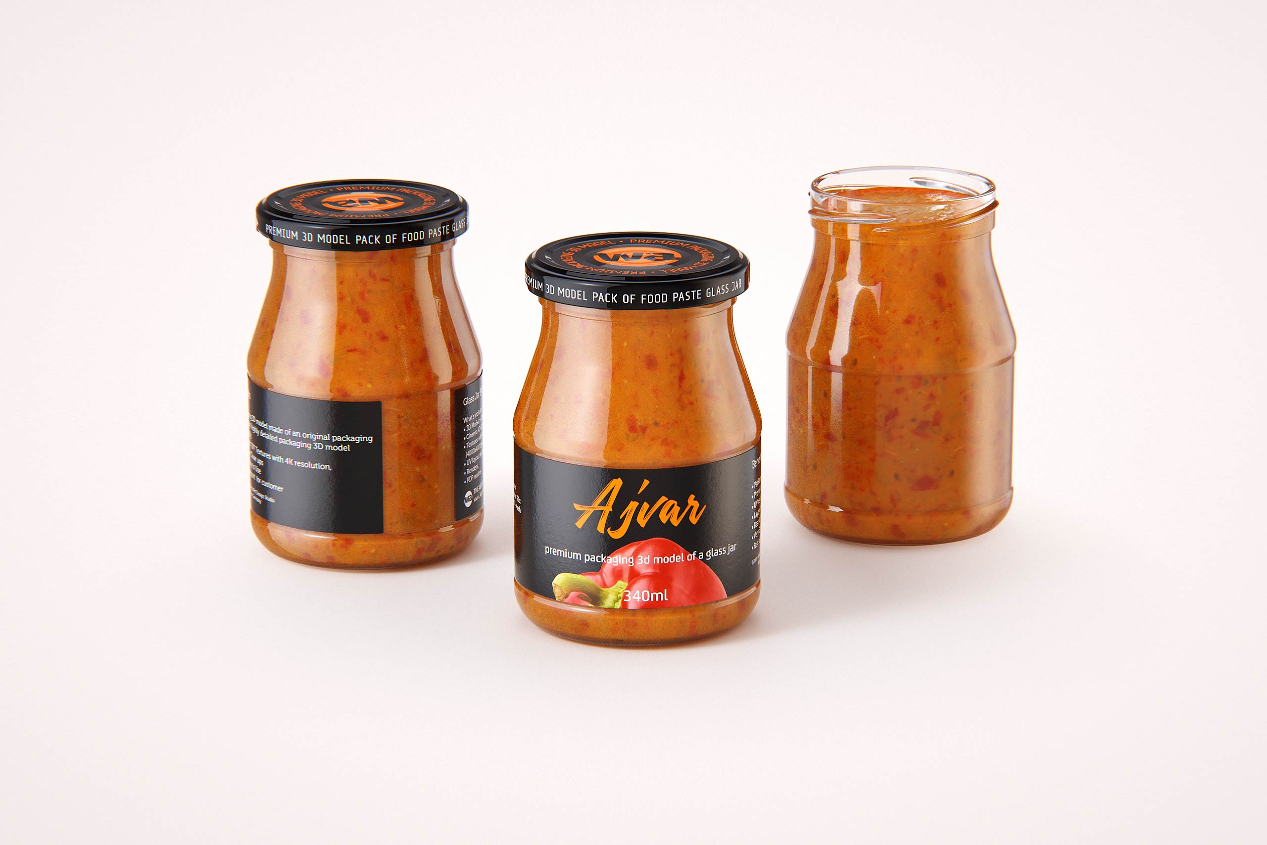 Ajvar Glass Jar 340ml packaging 3D model