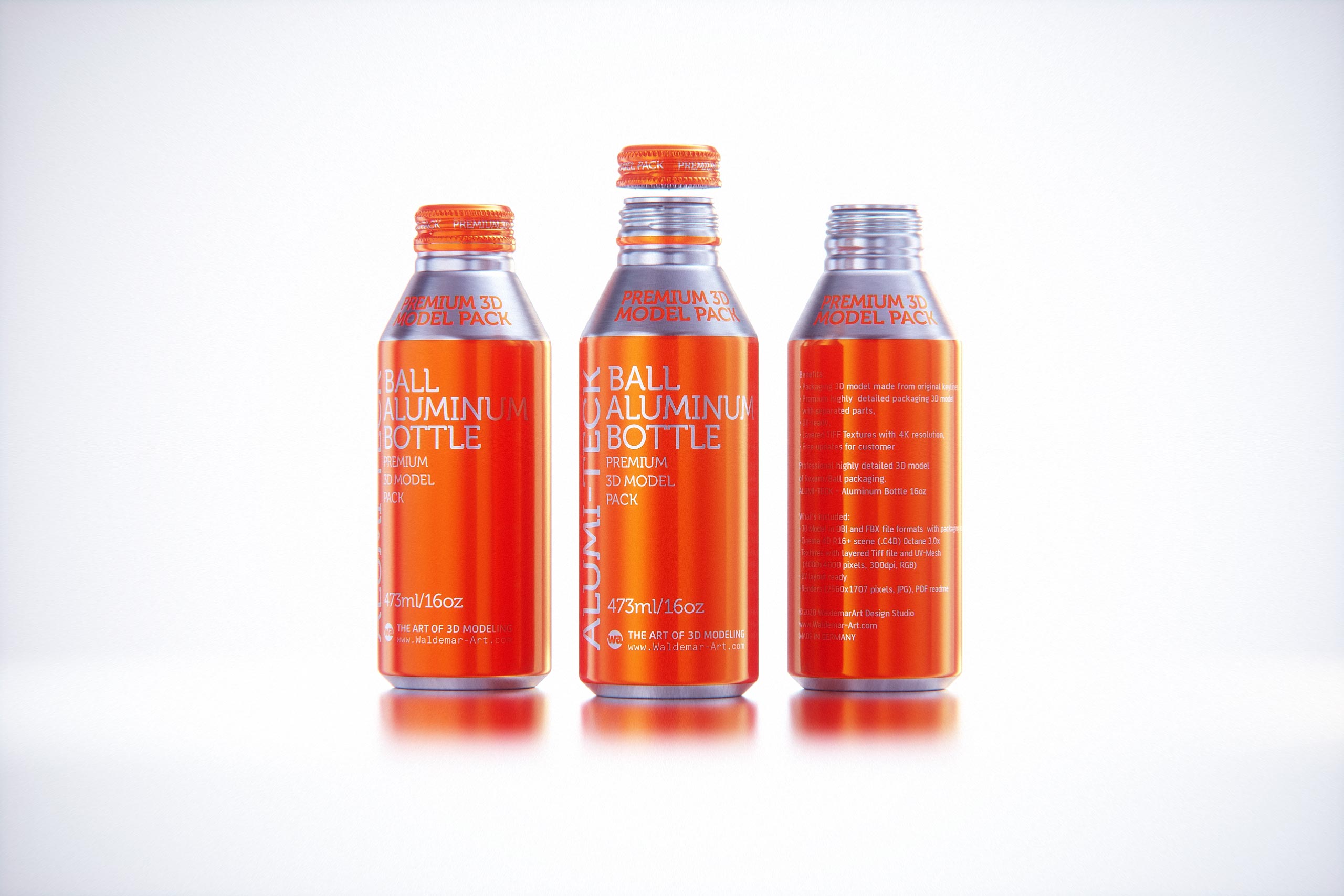Alumi-tek (Alumitek) Aluminum Bottle packaging 3d model 16oz-473ml