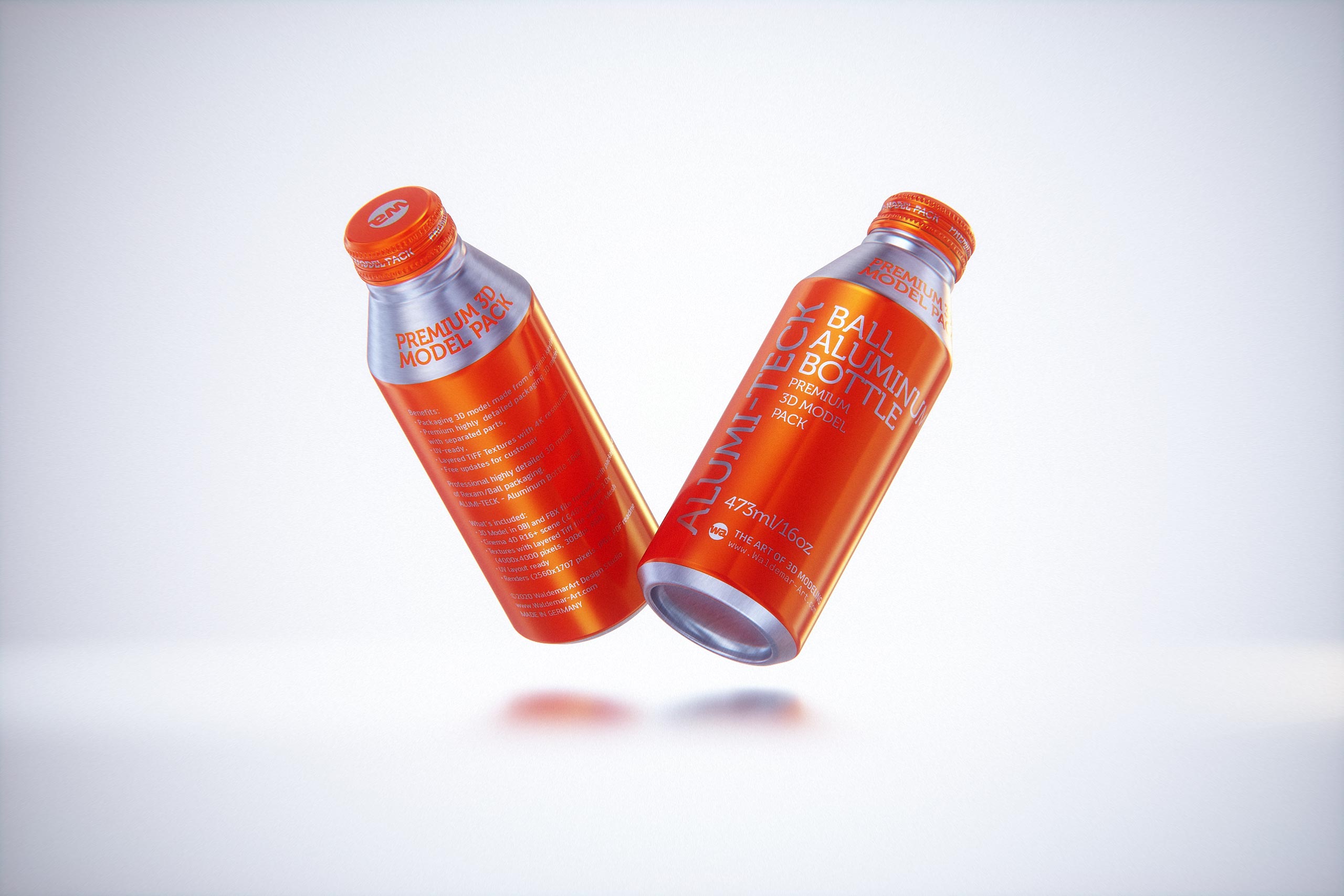 Alumi-tek (Alumitek) Aluminum Bottle packaging 3d model 16oz-473ml