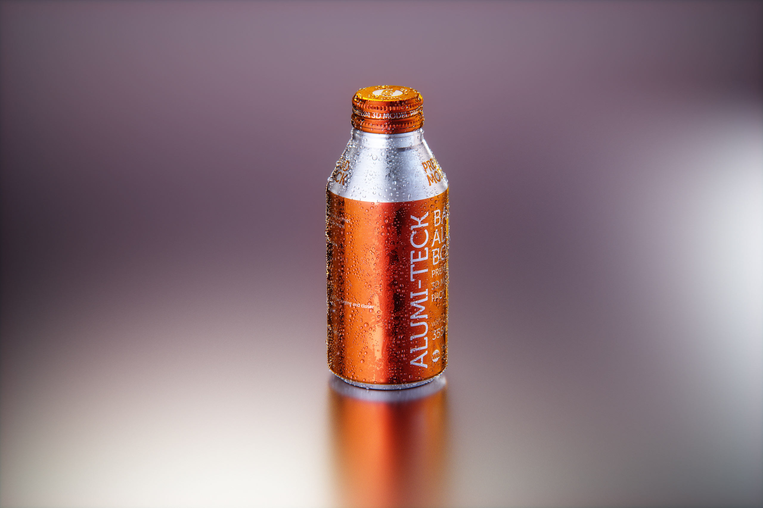 Premium Packaging 3D model of Alumi-tek Aluminum Bottle 355ml (12oz) with water droplets and a frost