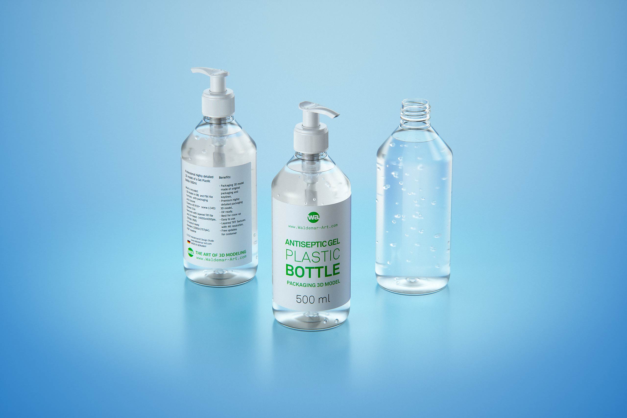 Anticeptic Gel Plastic Bottle 500ml (sharp egdes) packaging 3D model