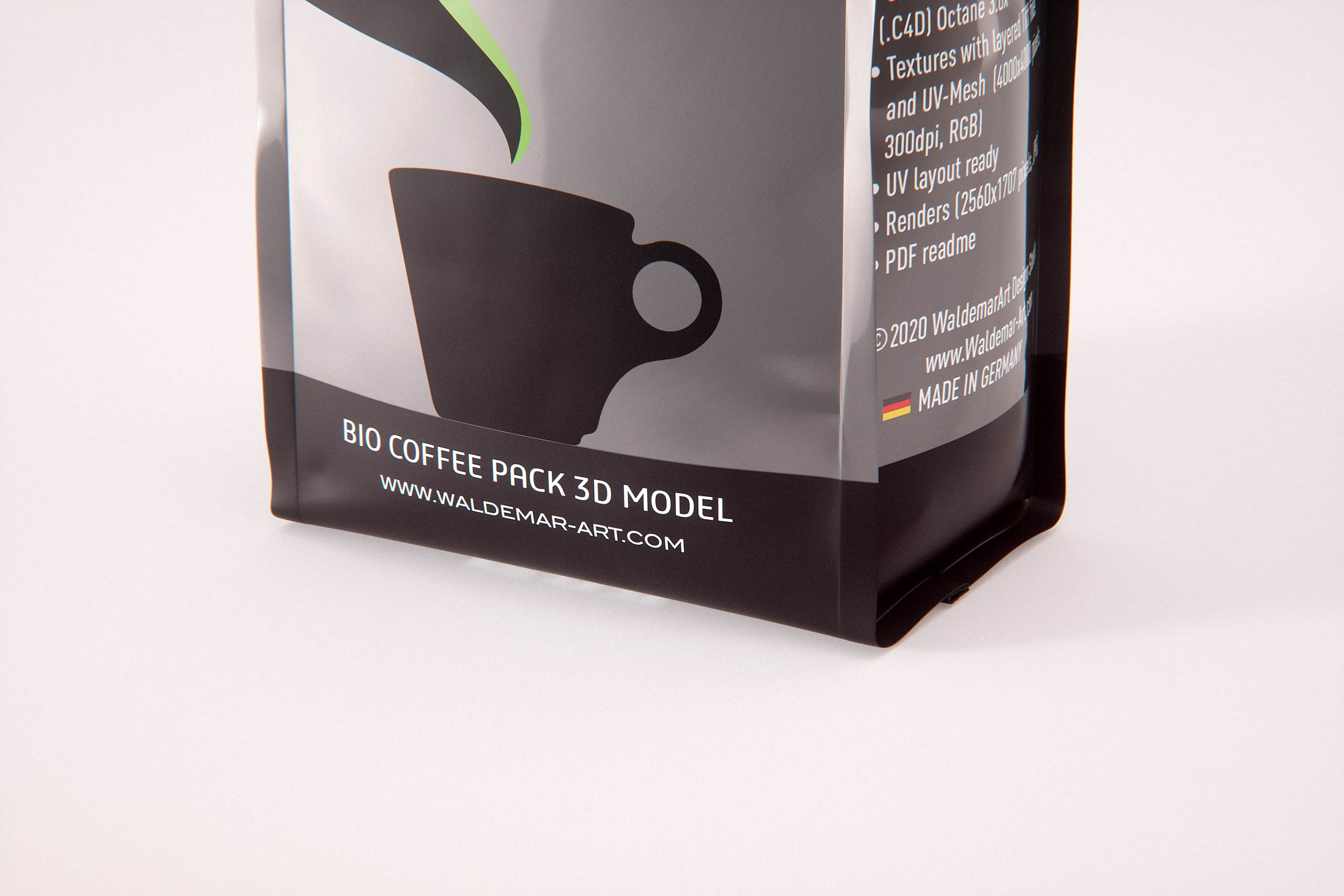 Bio Coffee beans Plastic Bag 250g packaging 3d model