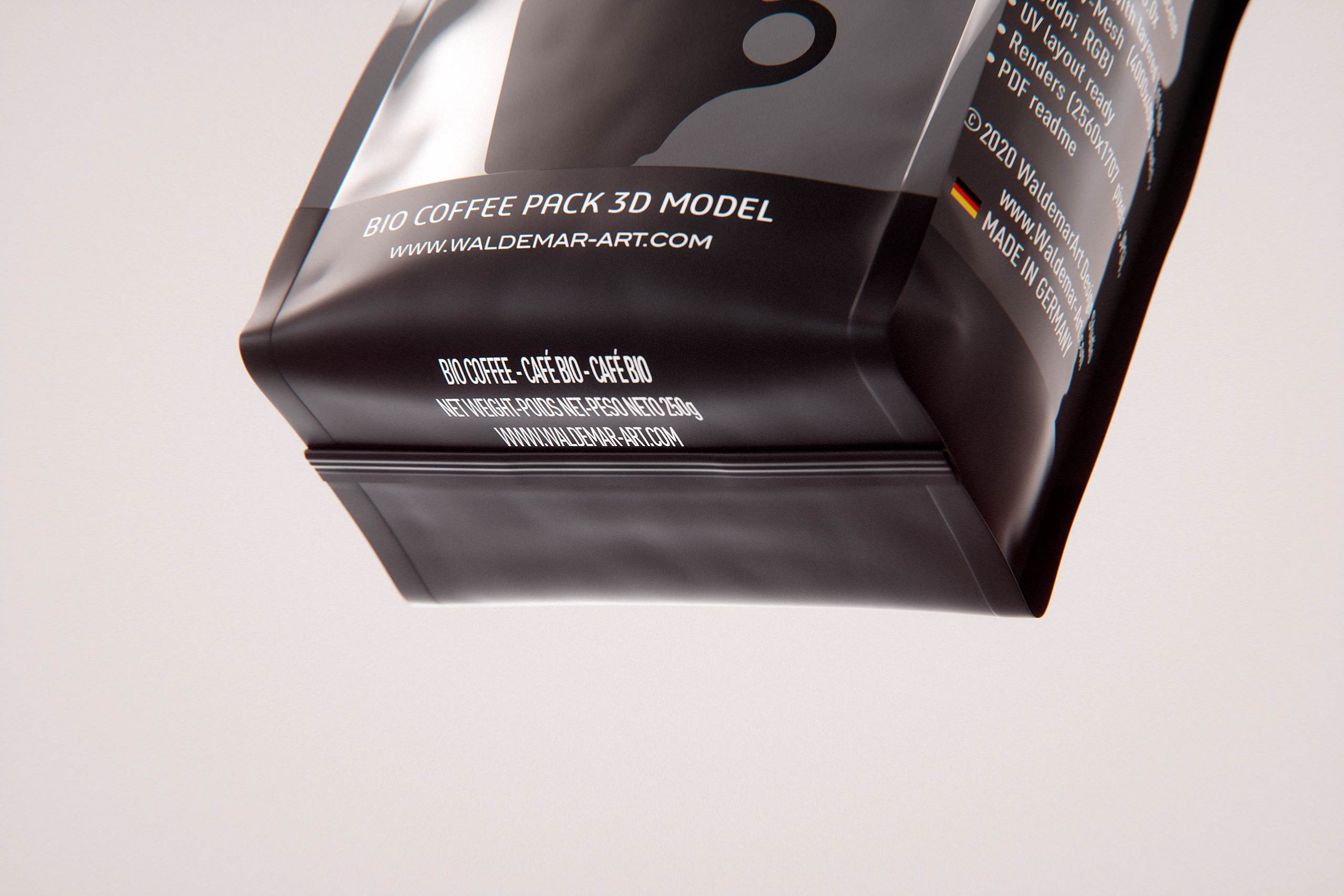 Bio Coffee beans Plastic Bag 250g packaging 3d model