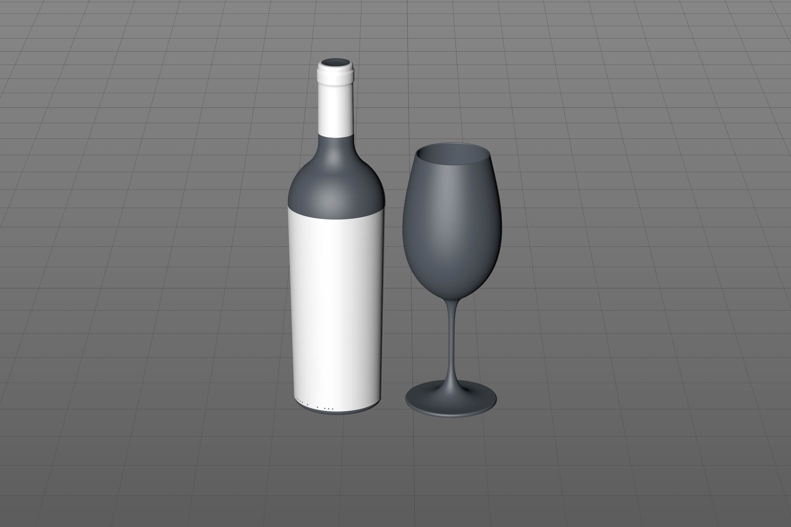3D model of the Merlot Wine Standard Bottle 750ml with cork and glass of wine