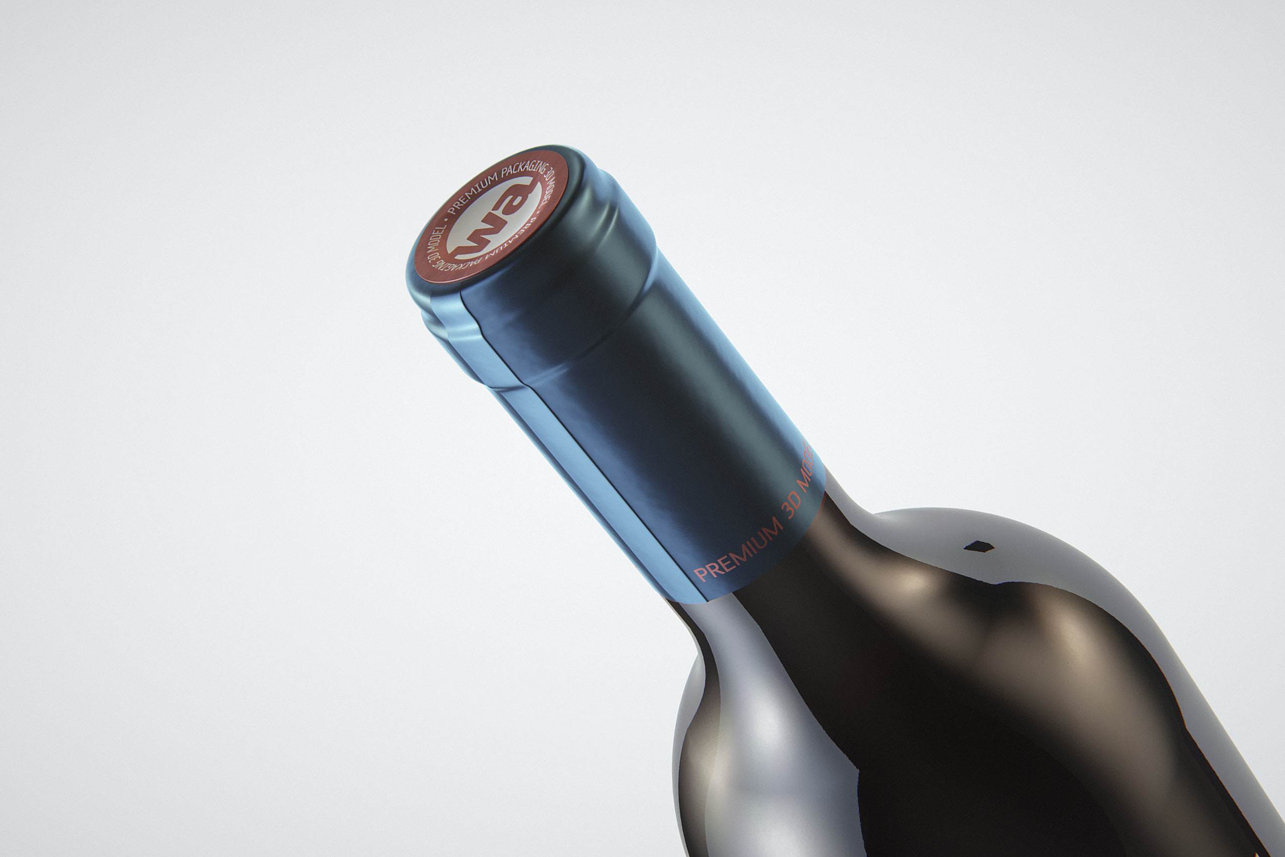 3D model of the Merlot Wine Standard Bottle 750ml with cork and glass of wine