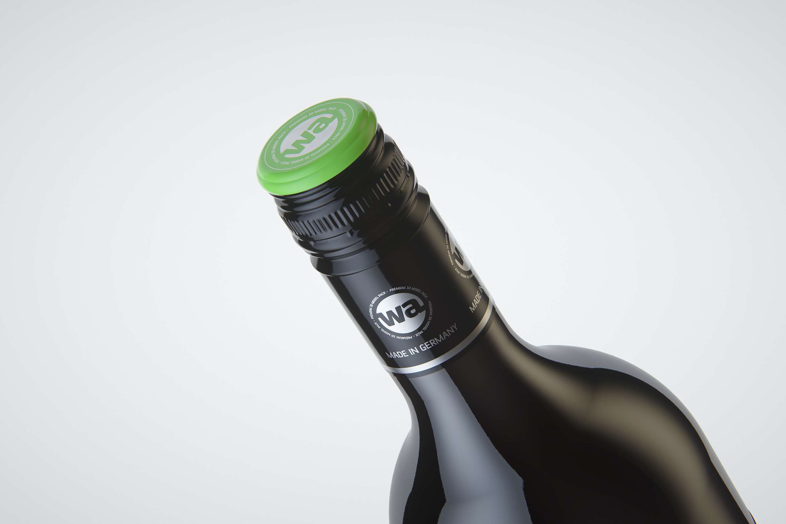 3D model of the Merlot Wine Standard Bottle 750ml with screw cap and glass of wine
