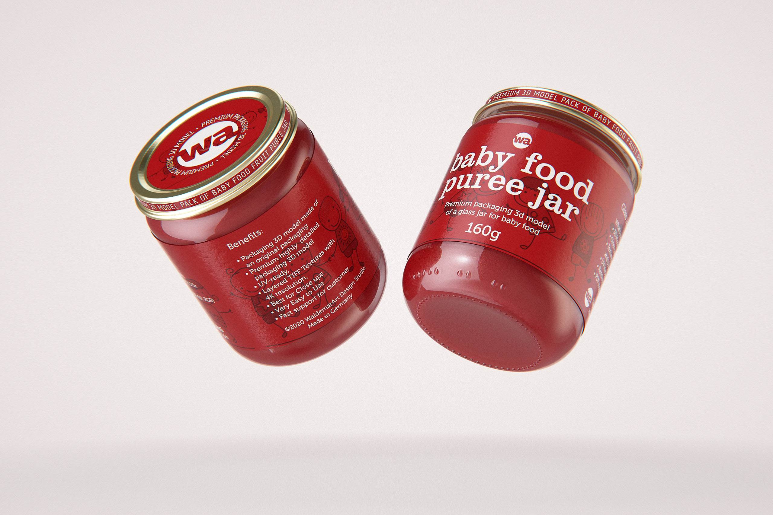Baby Food Glass Jar 3D model 160g