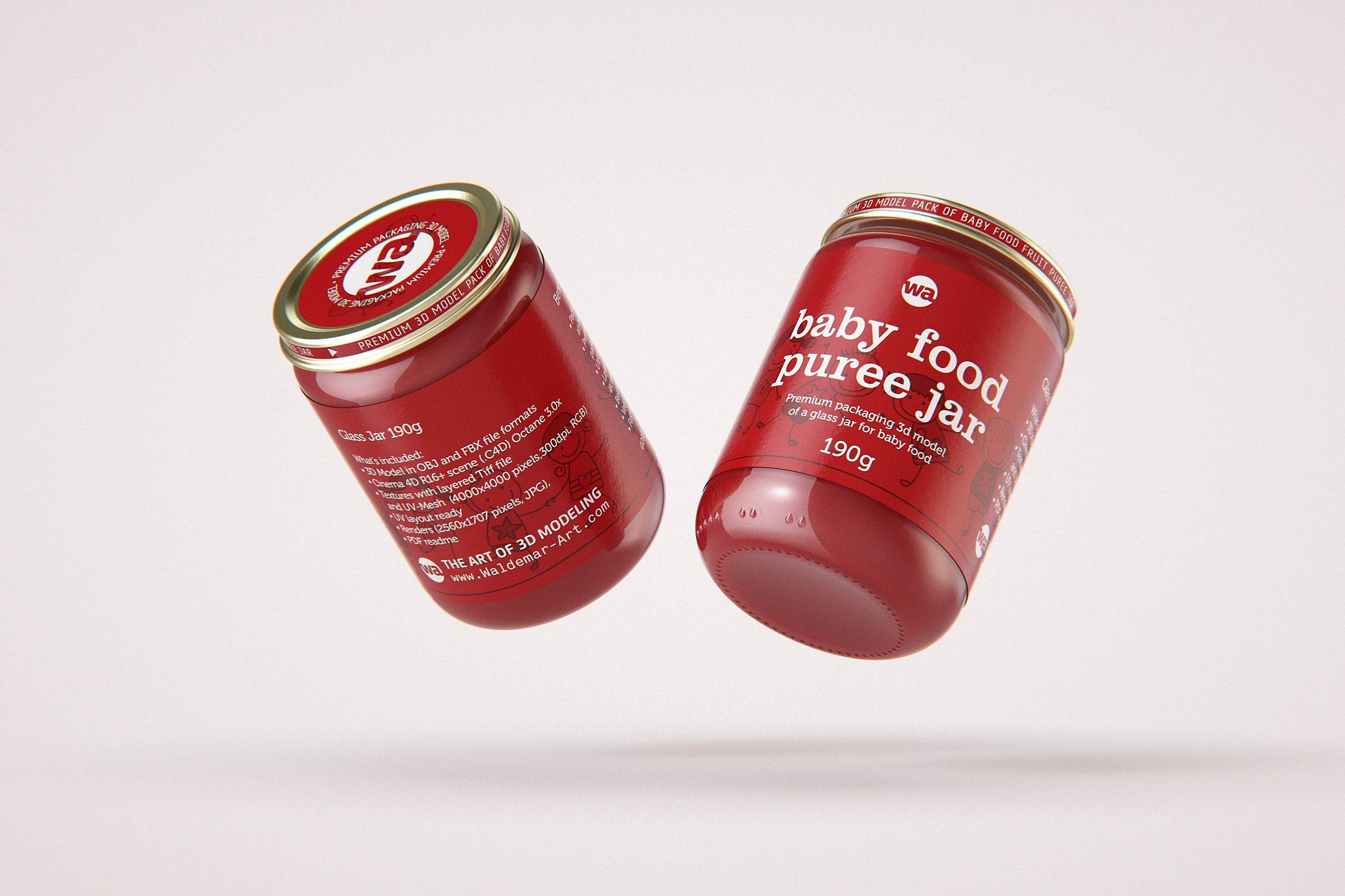 Baby Food Fruit Puree Glass Jar 3D model 190g