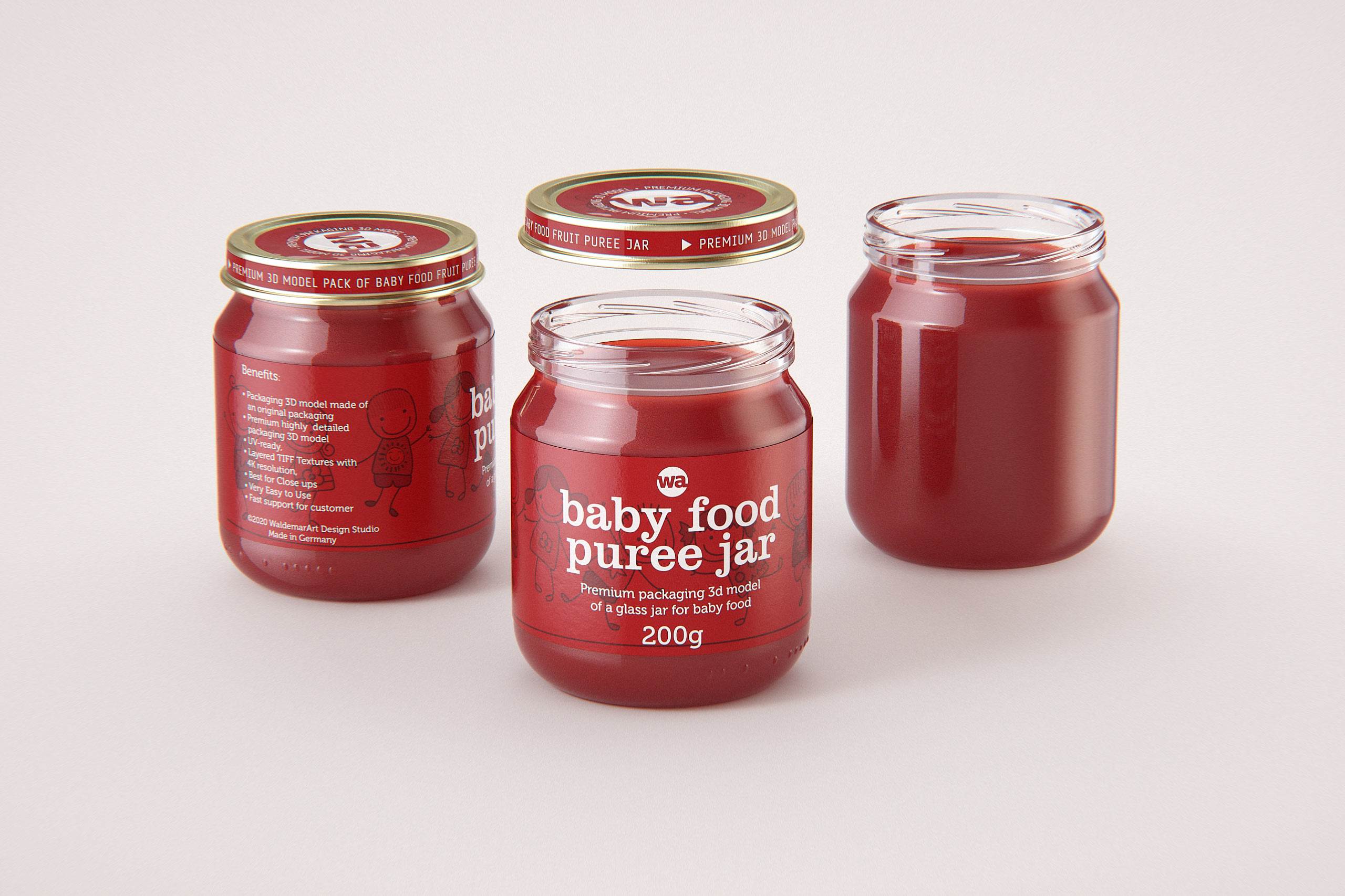 Packaging 3D model of Baby Food Glass Jar 200g / WA Design Studio