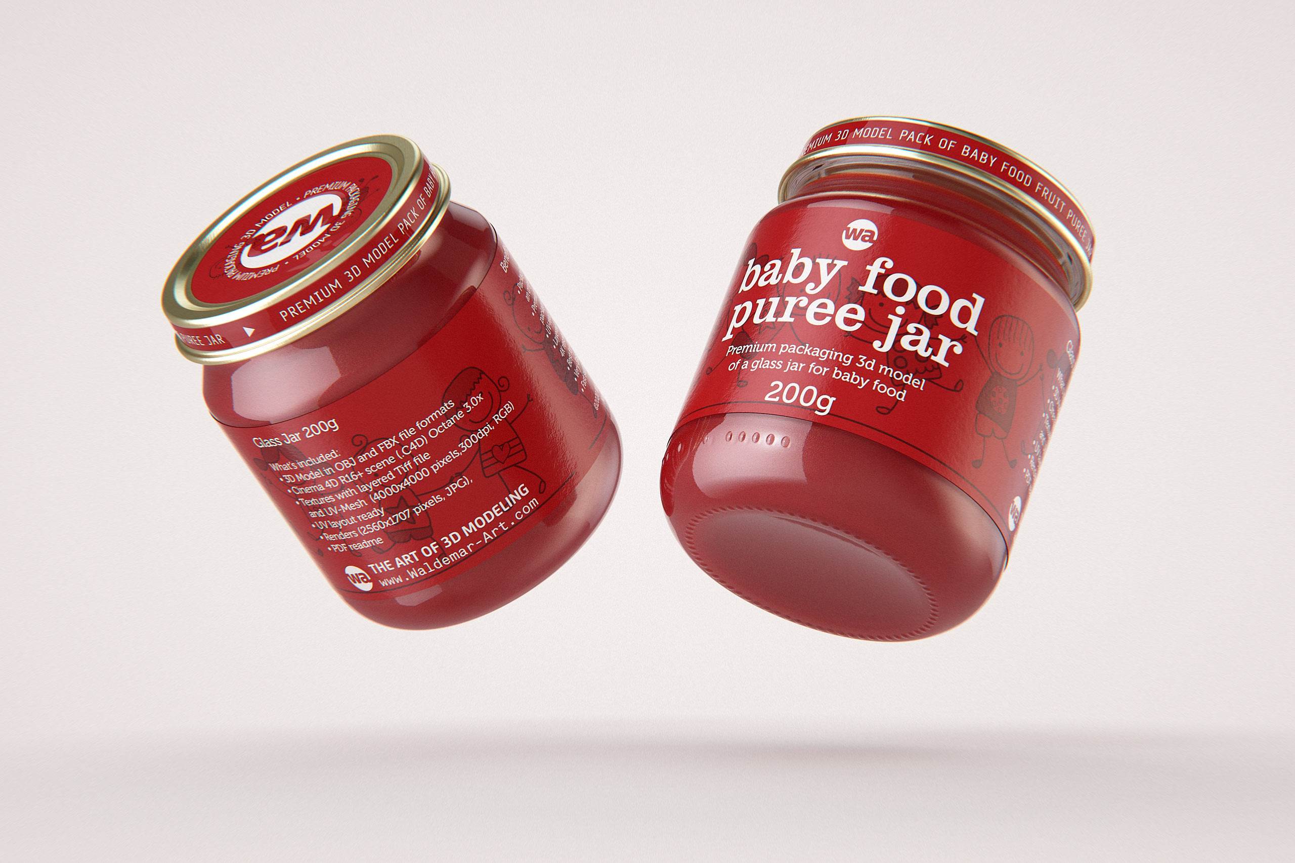 Packaging 3D model of Baby Food Glass Jar 200g
