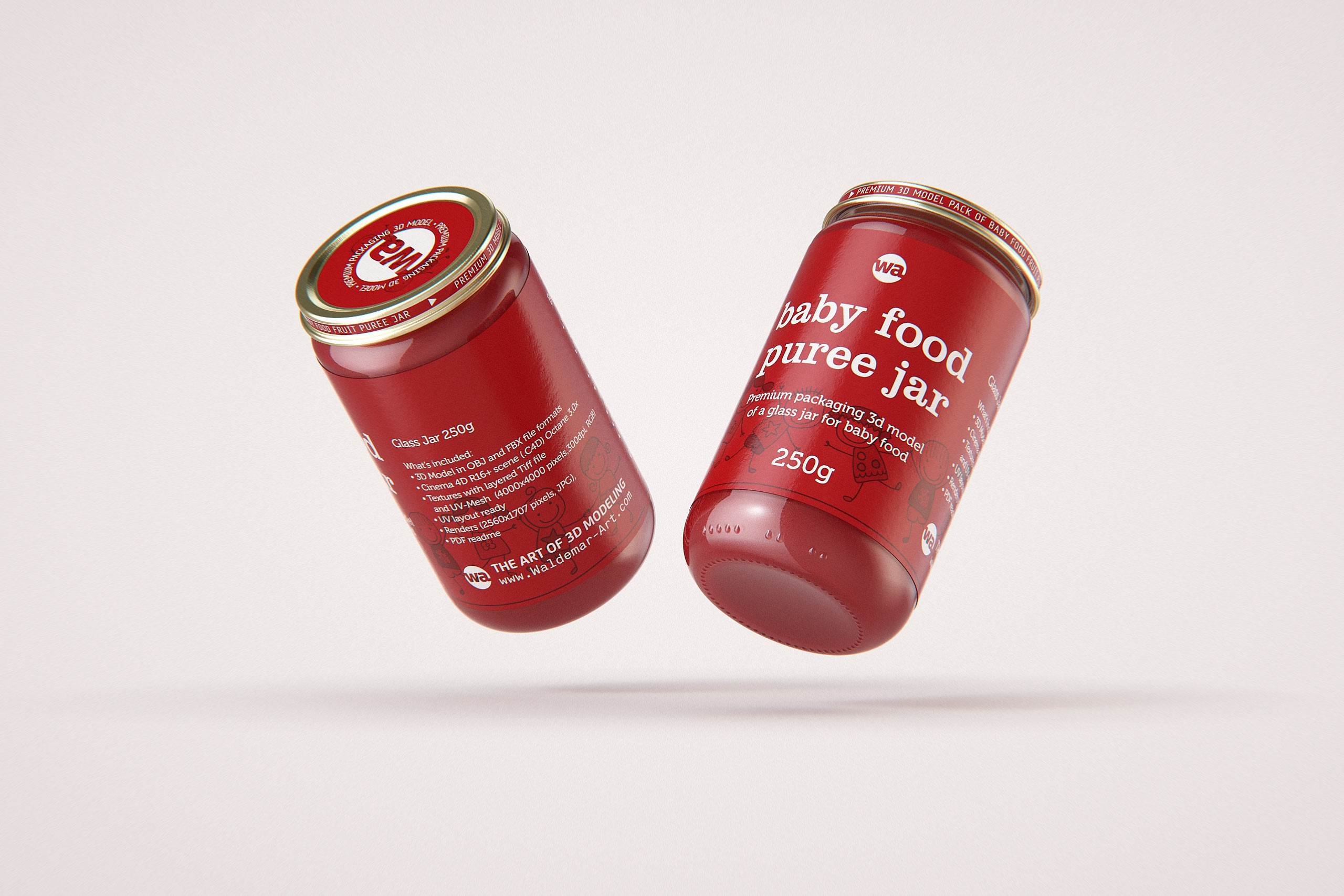 Baby Food Fruit Puree Glass Jar 3D model 250g