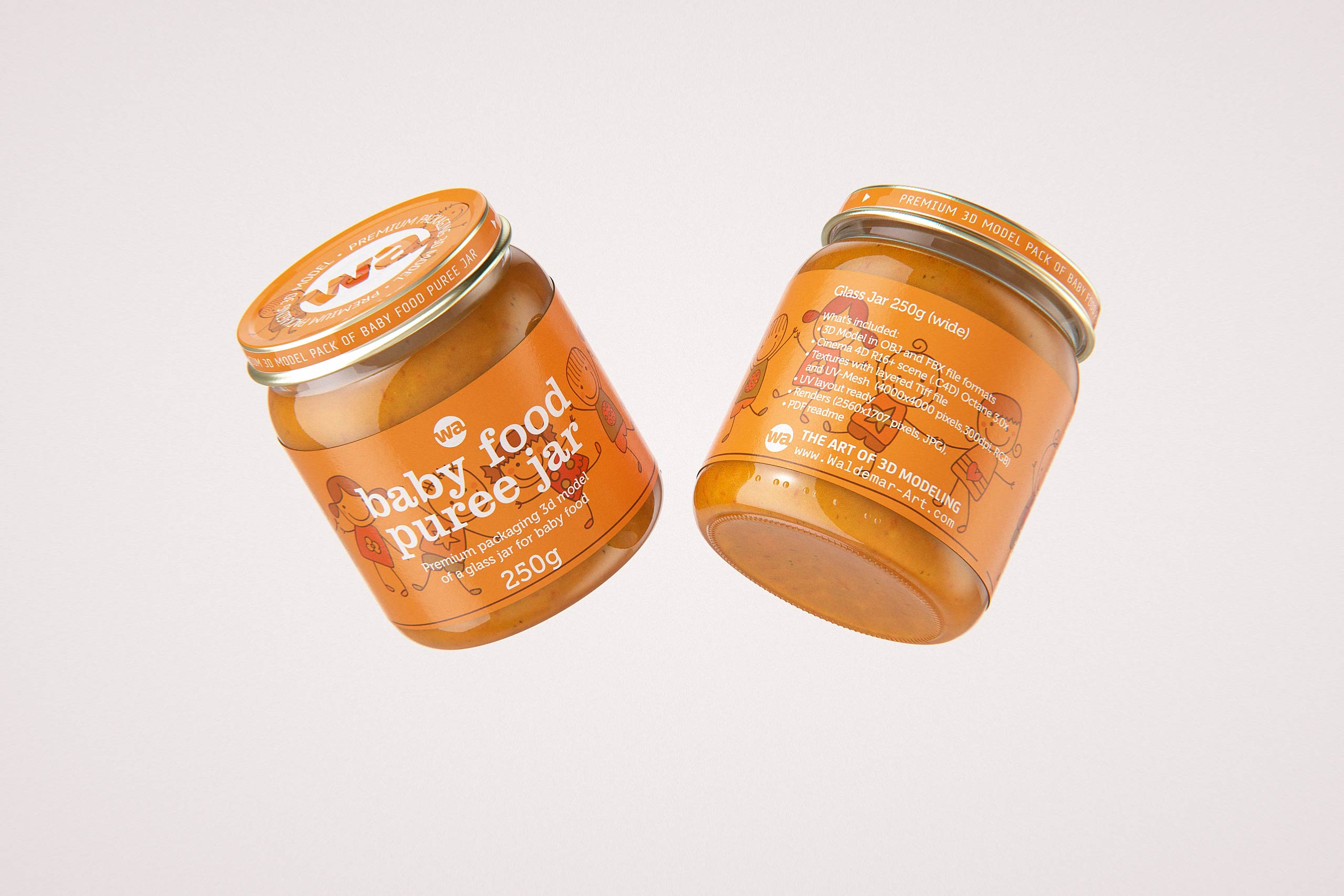 Baby food puree glass jar 250g wide packaging 3d model