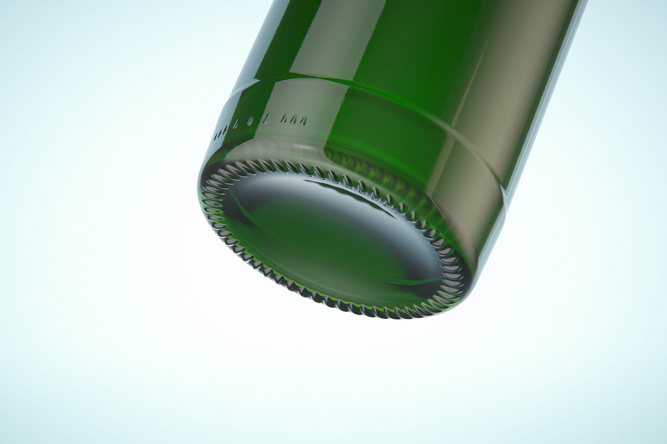 3D model of the Beer Green glass bottle 330ml with Crown cork, foil and label