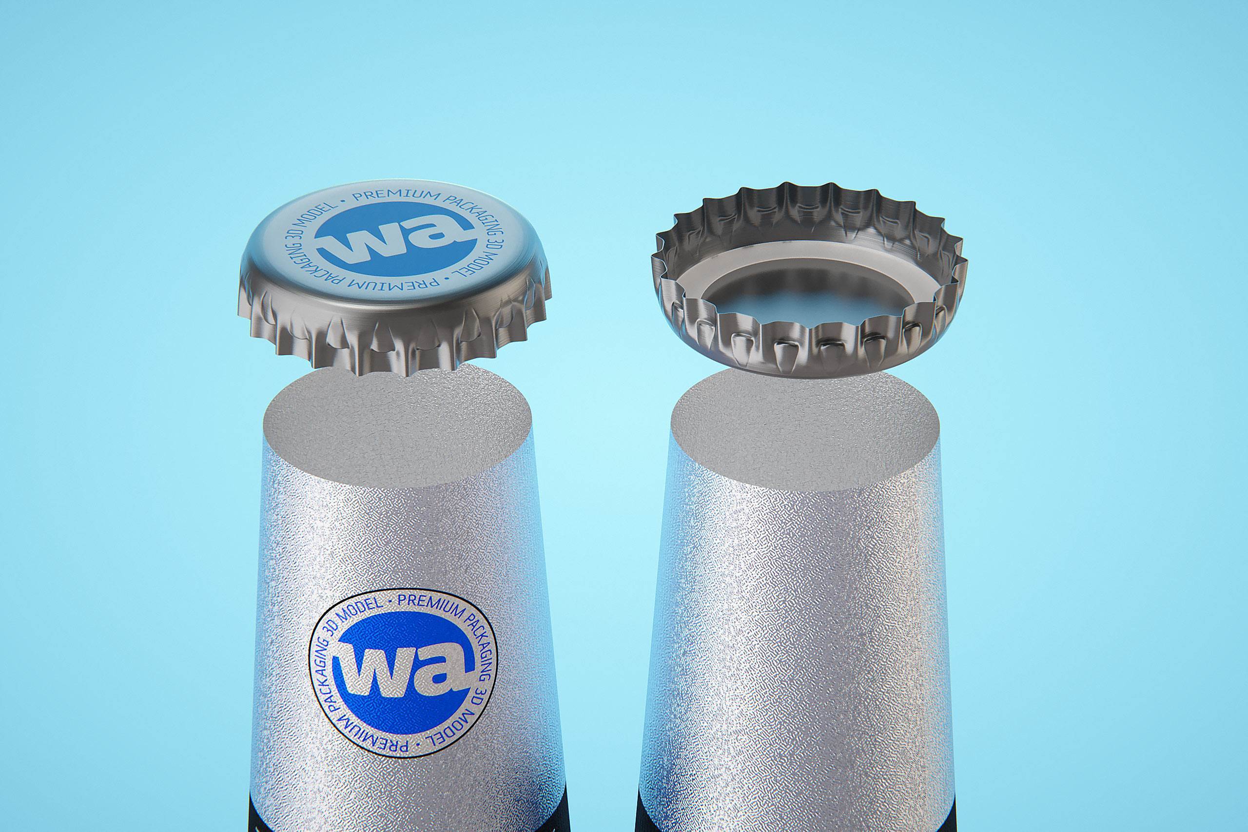 3D model of the Beer Green glass bottle 330ml with Crown cork, foil and label