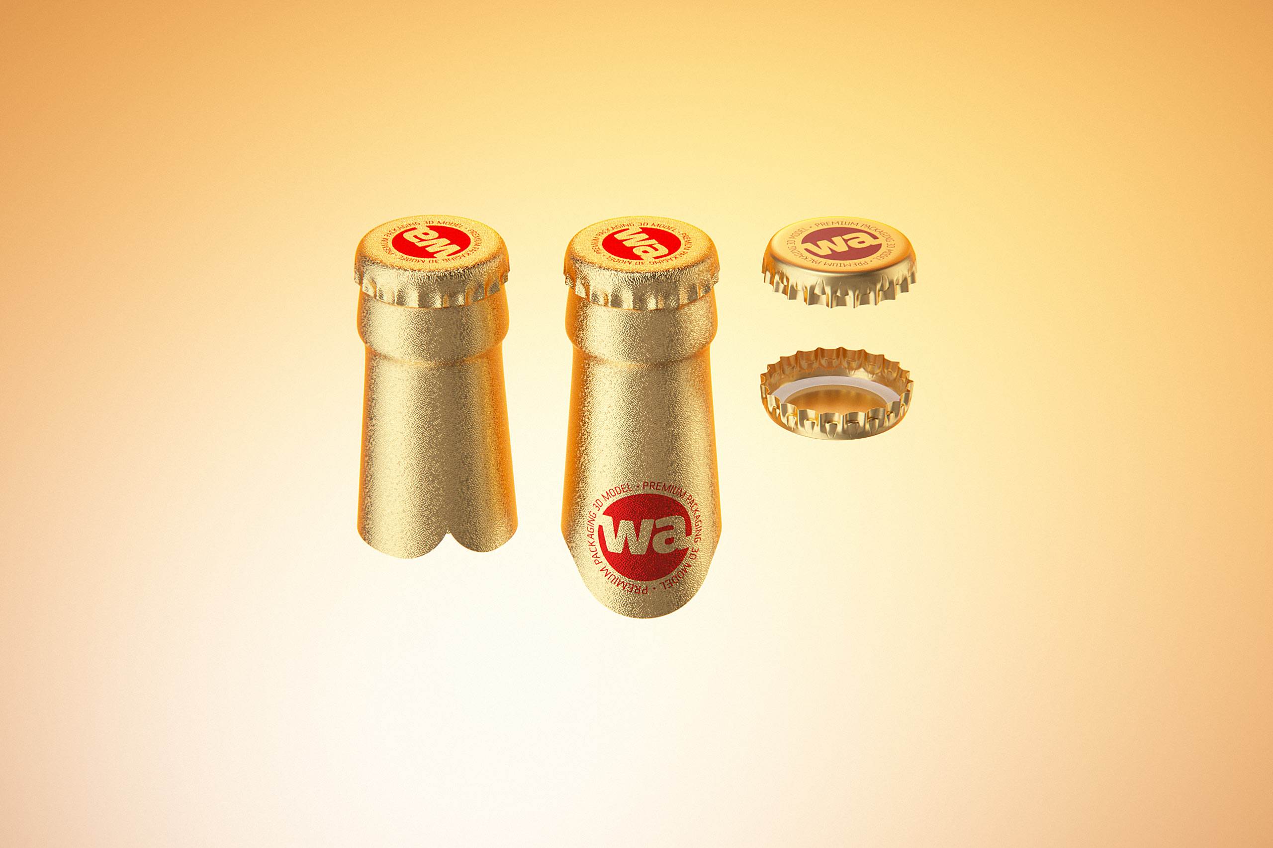 Packaging 3D model of a Beer Brown Glass Bottle 330ml with Crown cork, label and foil