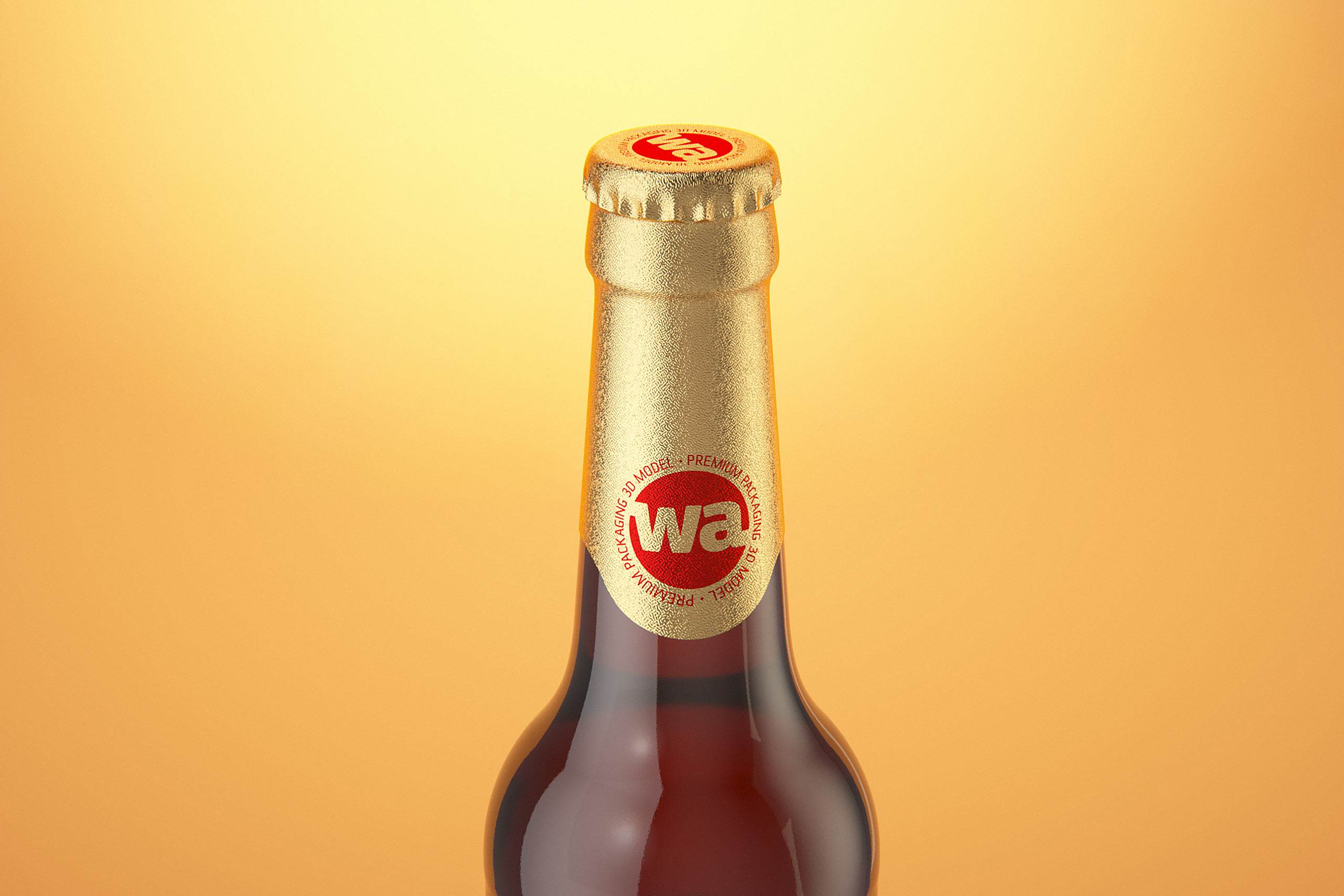 Packaging 3D model of a Beer Brown Glass Bottle 330ml with Crown cork, label and foil