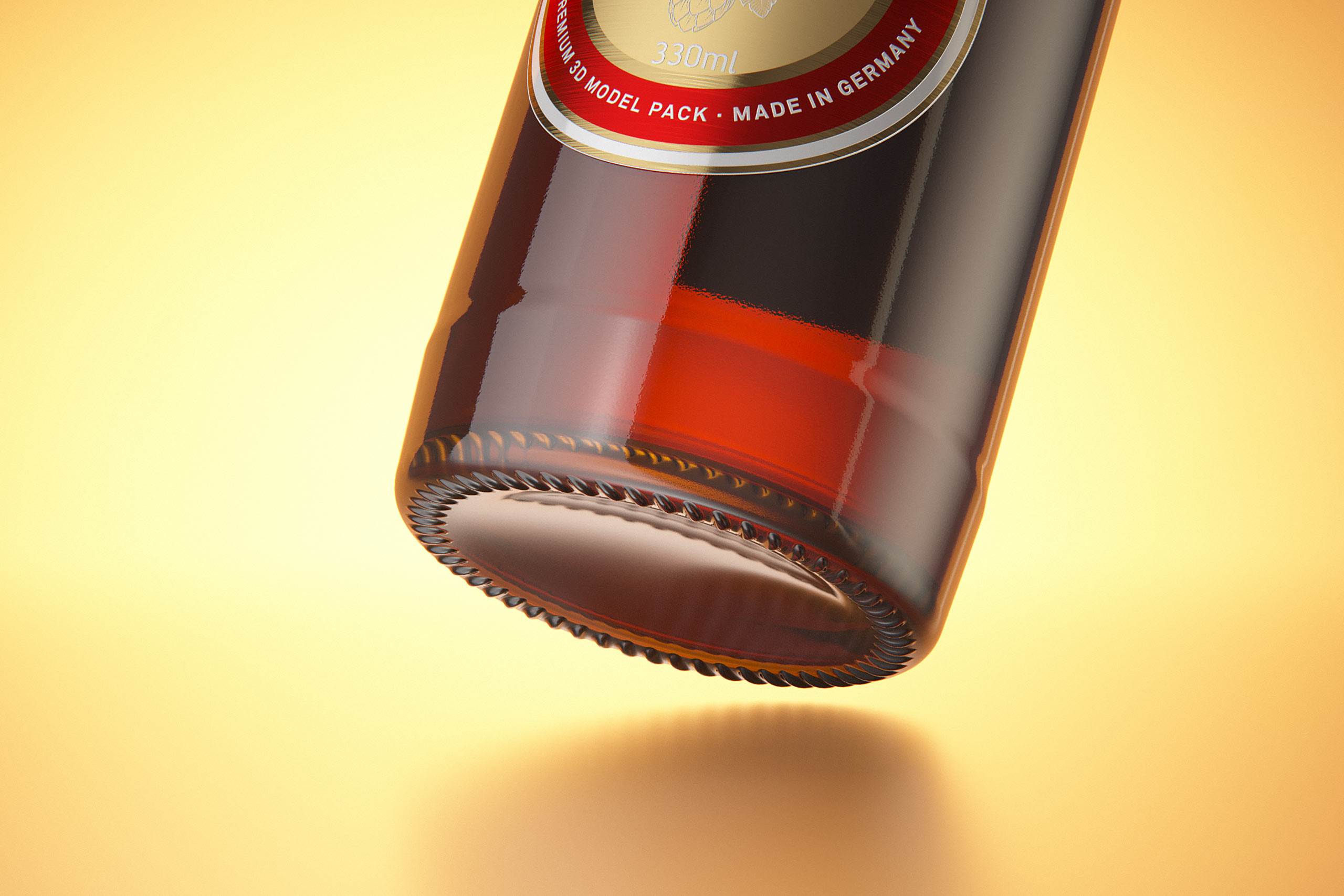 Packaging 3D model of a Beer Brown Glass Bottle 330ml with Crown cork, label and foil
