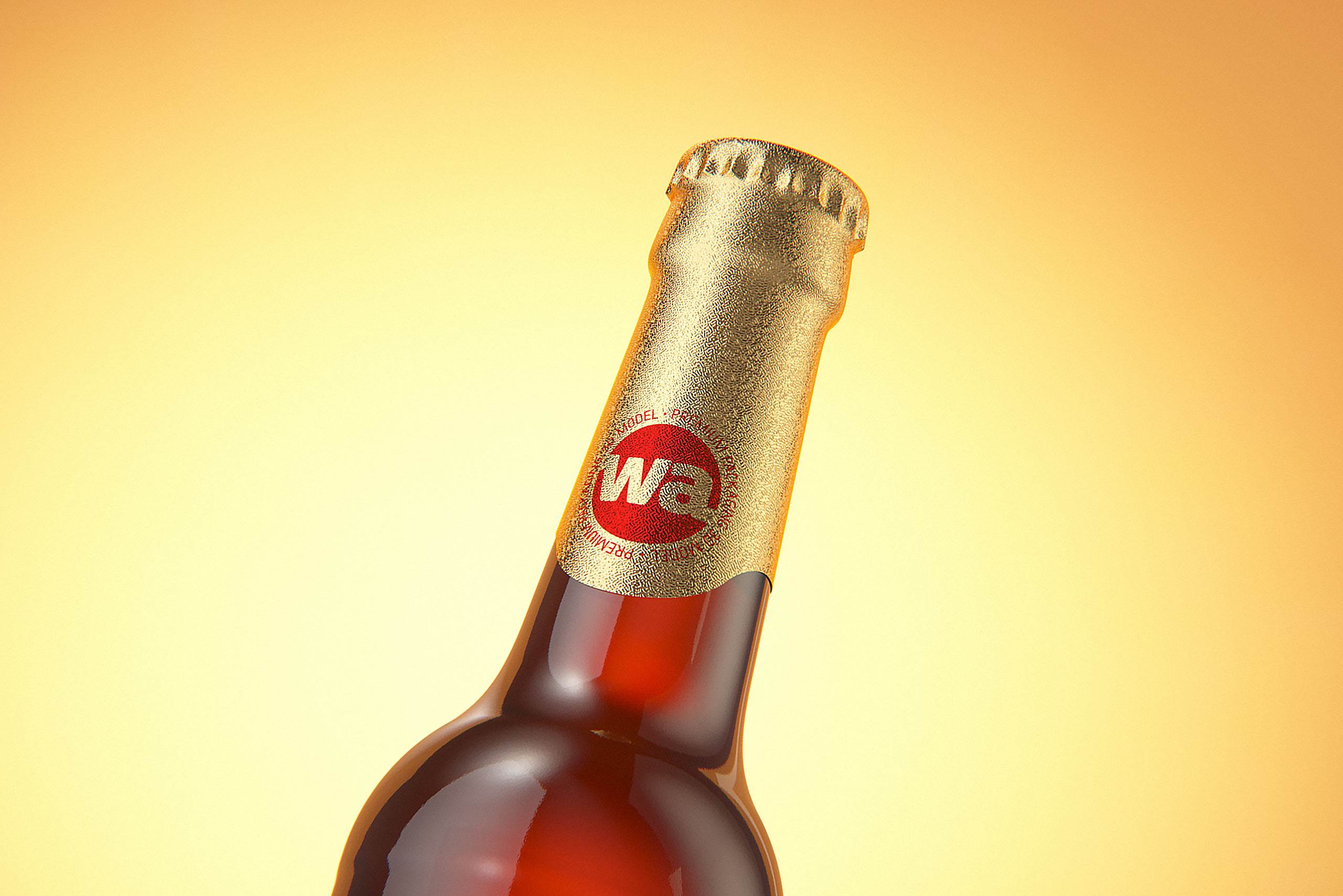 Packaging 3D model of a Beer Brown Glass Bottle 330ml with Crown cork, label and foil