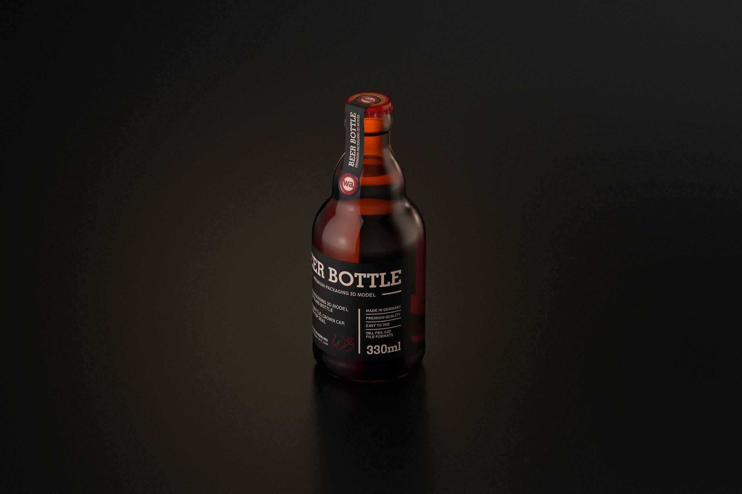 STEINIE Beer Glass Bottle 330ml with crown cork and labels packaging 3d model pak