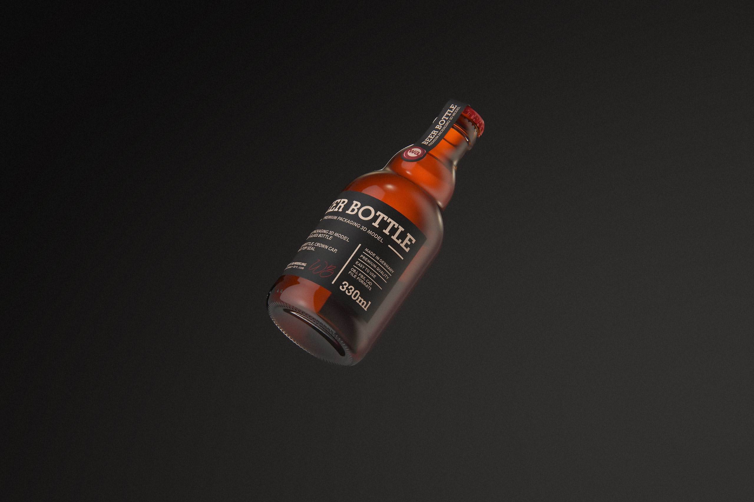 STEINIE Beer Glass Bottle 330ml with crown cork and labels packaging 3d model pak