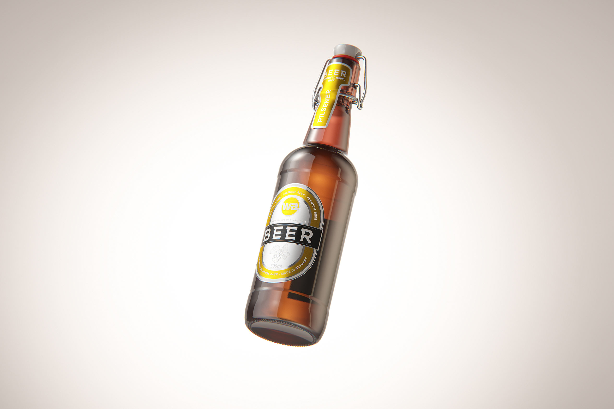 Beer glass bottle 500ml with Swing Top closure packaging 3D model