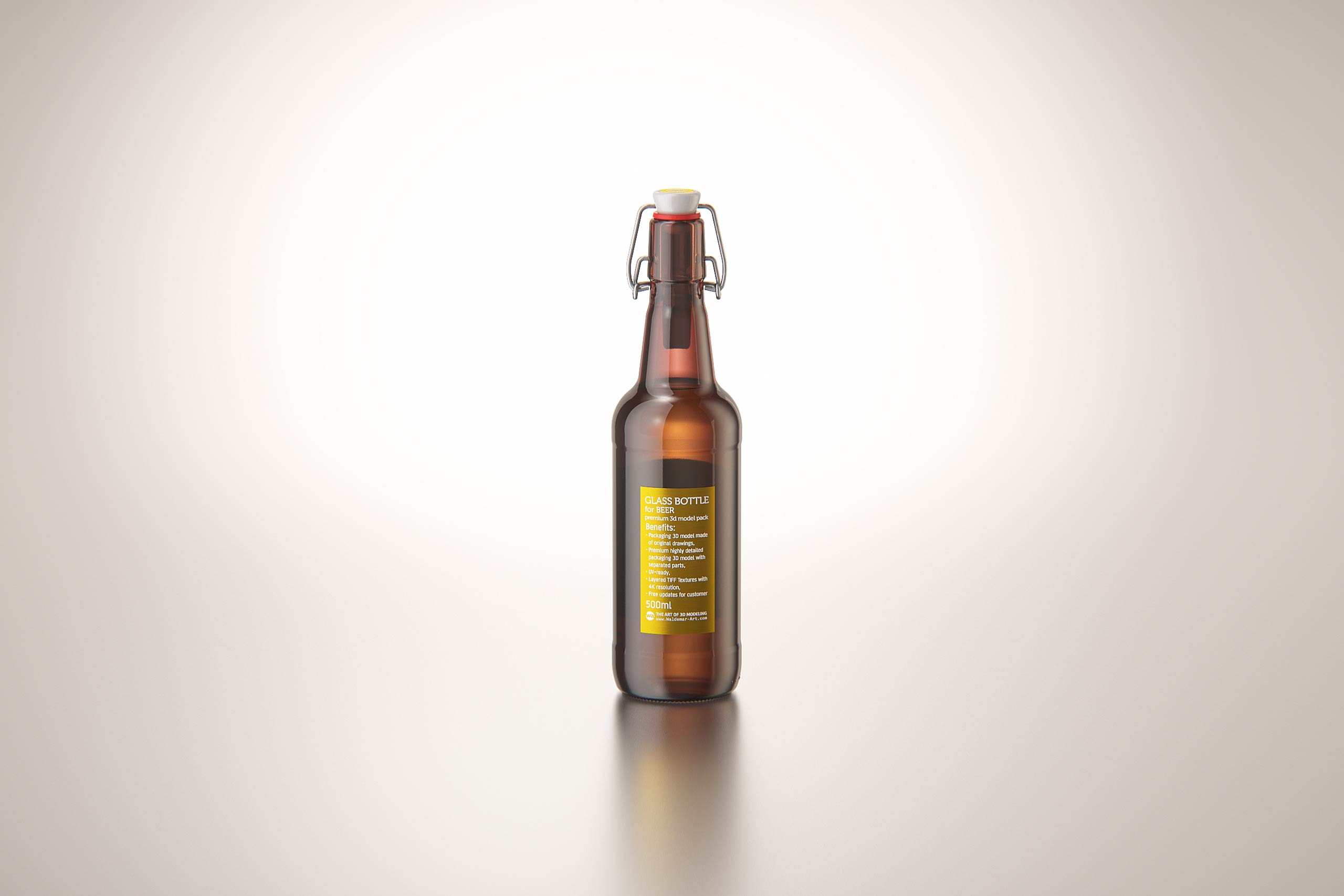 Beer glass bottle 500ml with Swing Top closure packaging 3D model