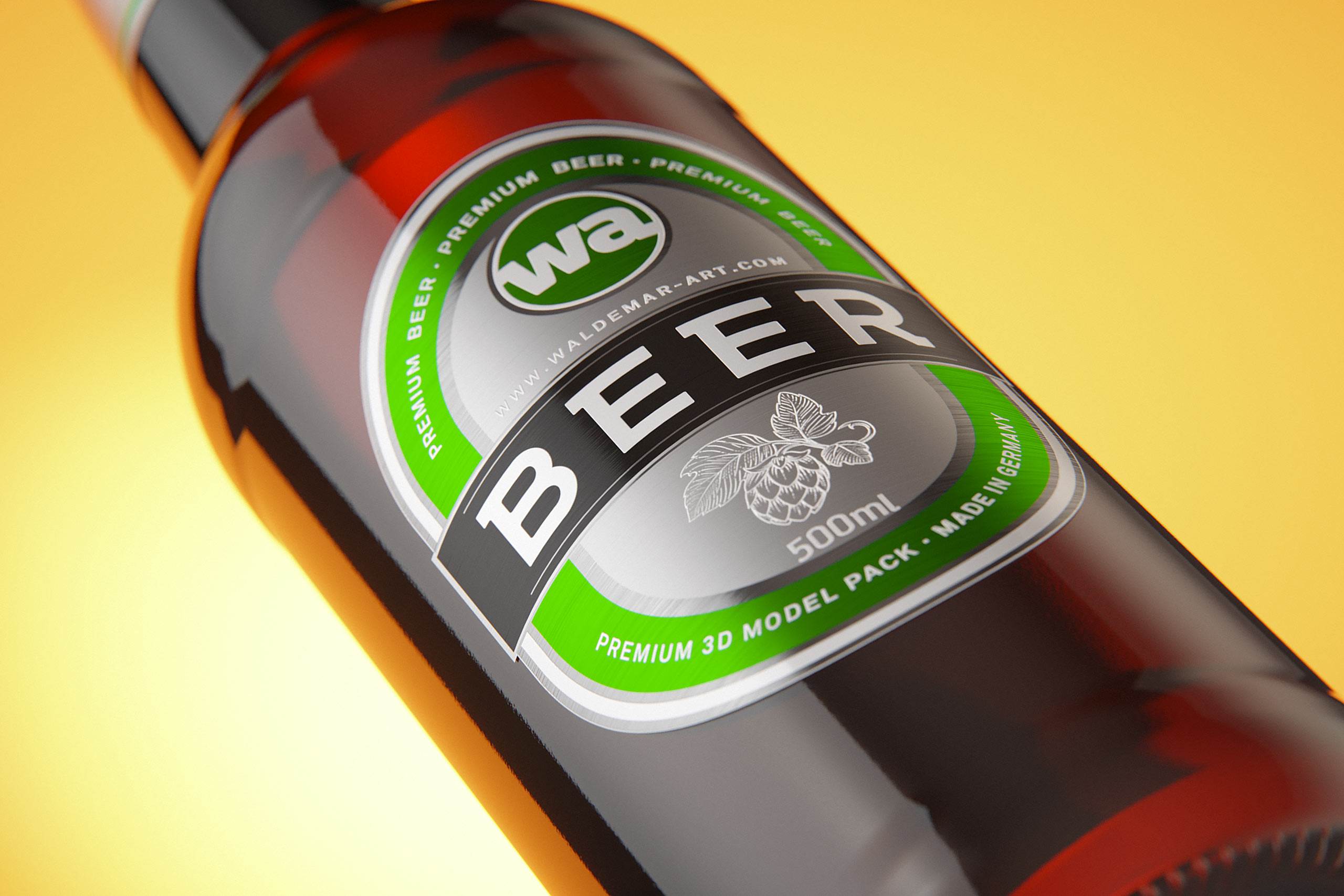 Packaging 3D model of a Beer Brown Glass Bottle 500ml (long neck) with Crown cork and label