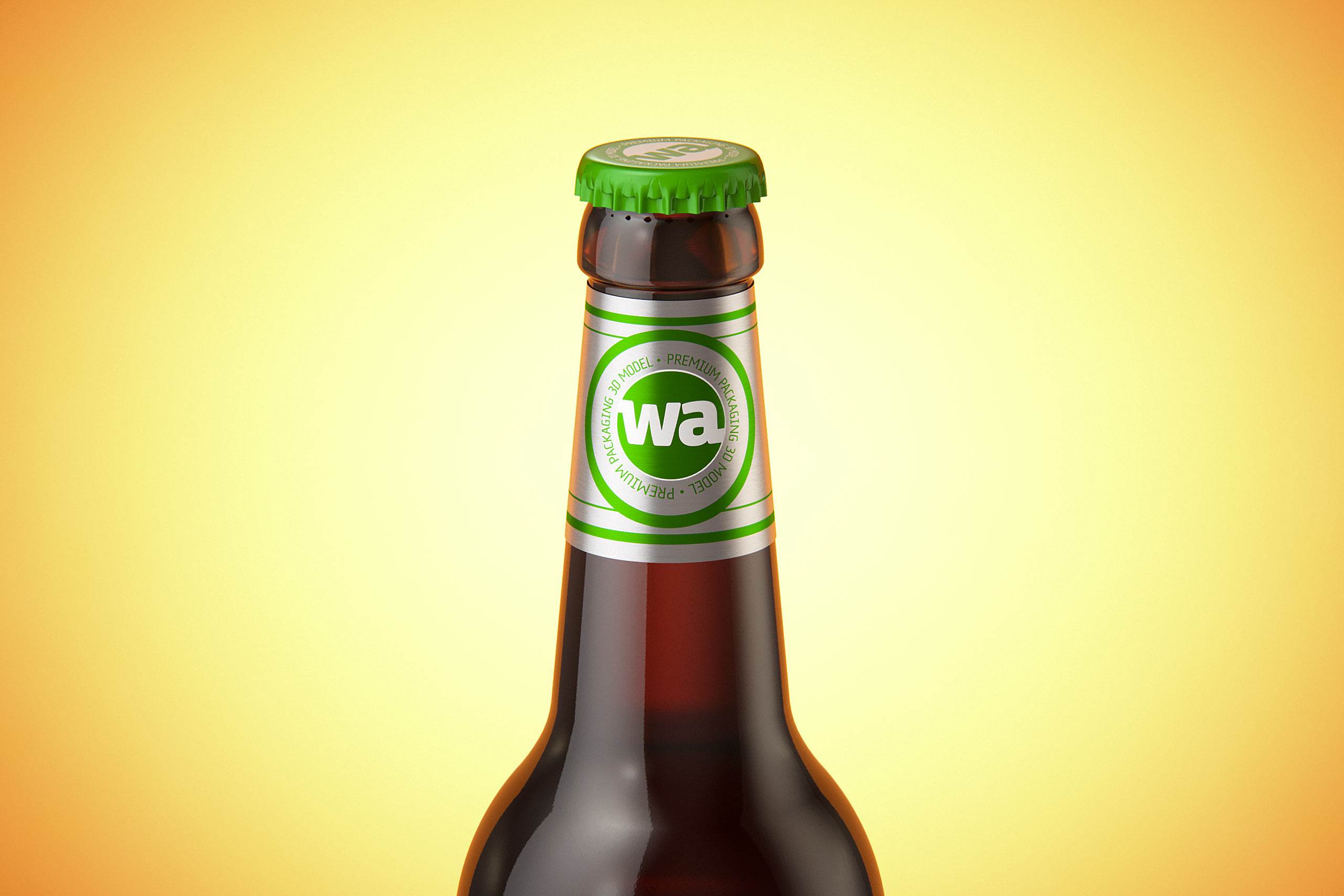 Packaging 3D model of a Beer Brown Glass Bottle 500ml (long neck) with Crown cork and label