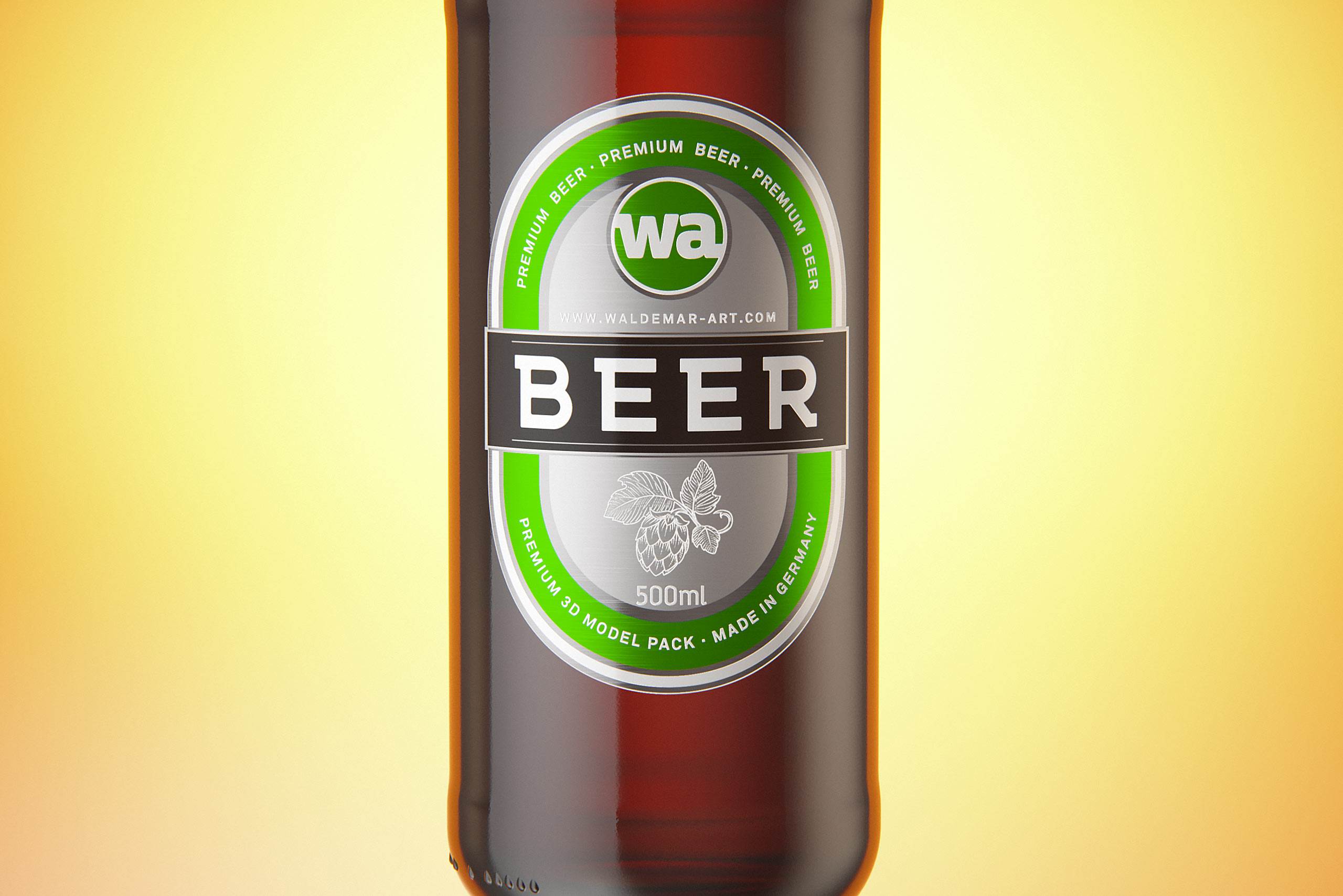 Packaging 3D model of a Beer Brown Glass Bottle 500ml (long neck) with Crown cork and label