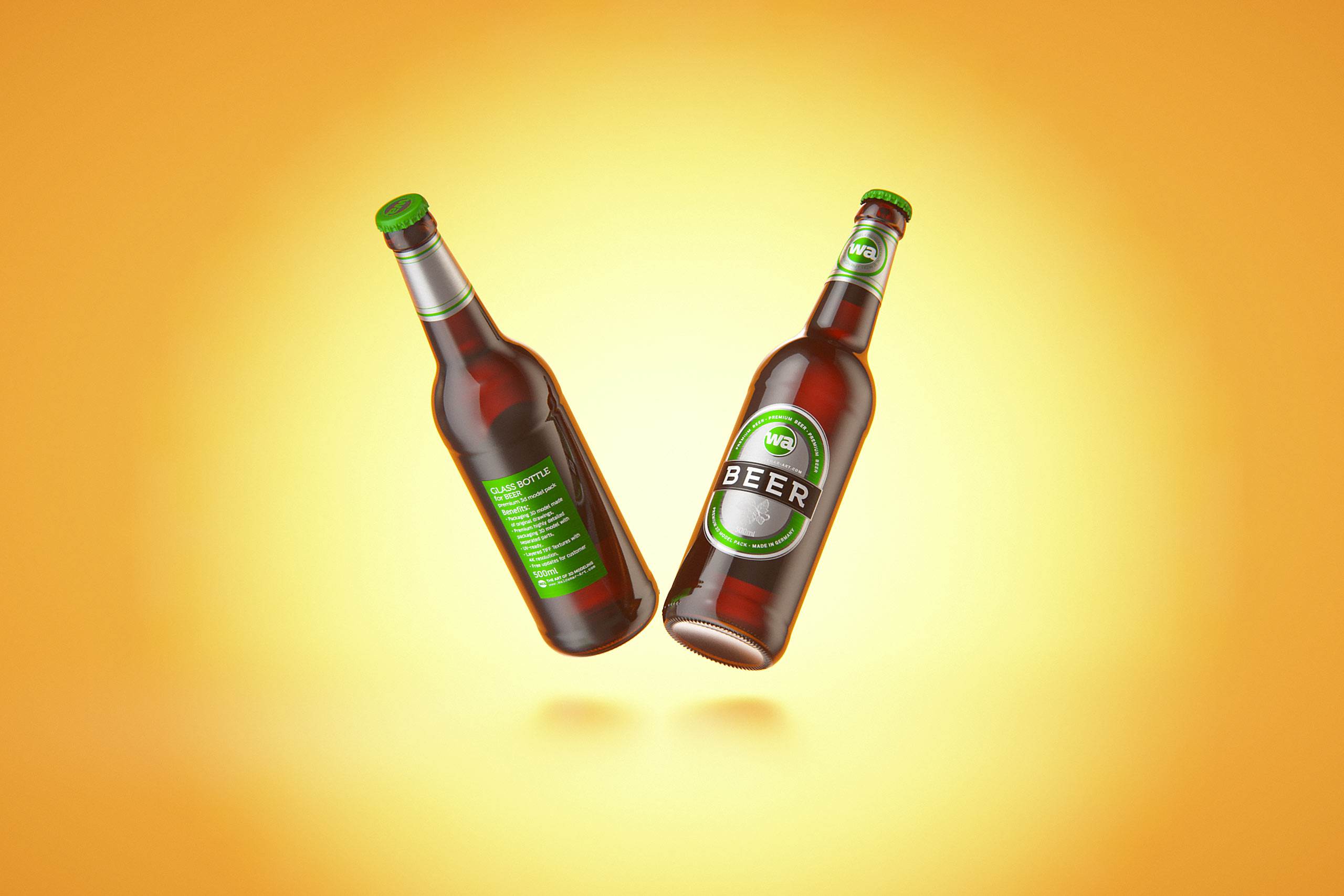 Packaging 3D model of a Beer Brown Glass Bottle 500ml (long neck) with Crown cork and label