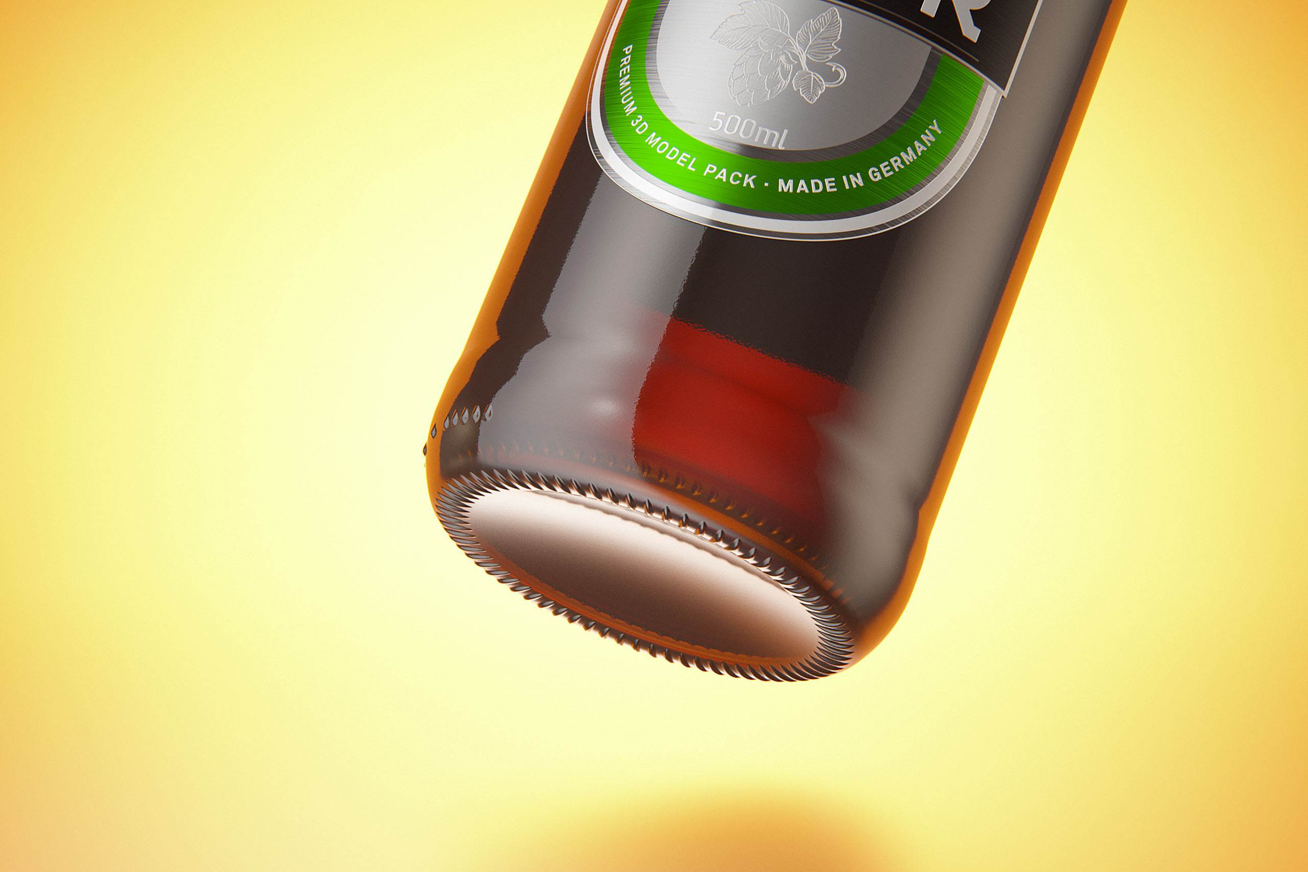 Packaging 3D model of a Beer Brown Glass Bottle 500ml (long neck) with Crown cork and label