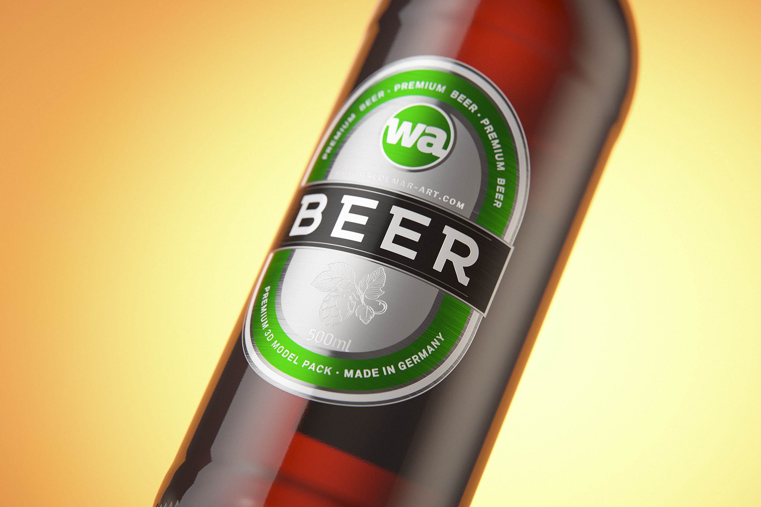 Packaging 3D model of a Beer Brown Glass Bottle 500ml (long neck) with Crown cork and label